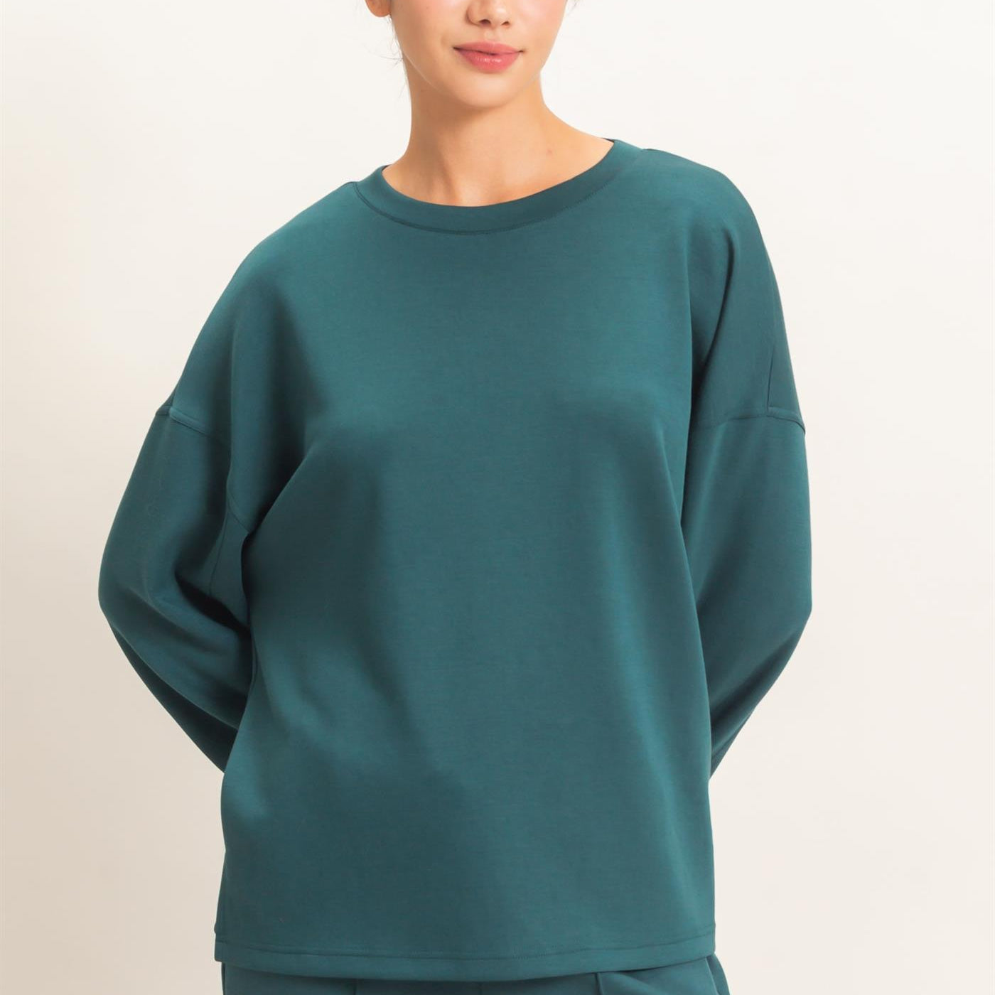 Wholesale Oversized Crew Neck Top Sweatshirts DZ26E388 DEEP GREEN DOUBLE ZERO