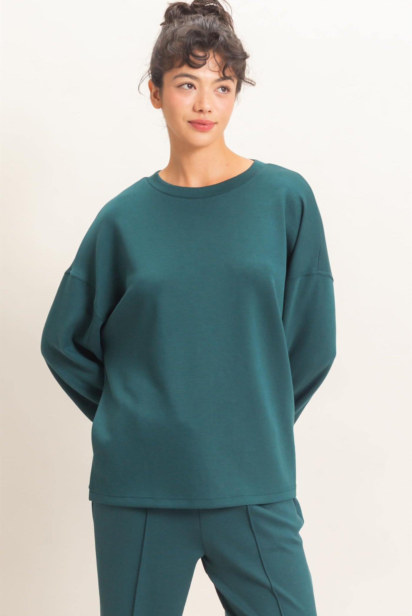 Wholesale Oversized Crew Neck Top Sweatshirts DZ26E388 DEEP GREEN DOUBLE ZERO