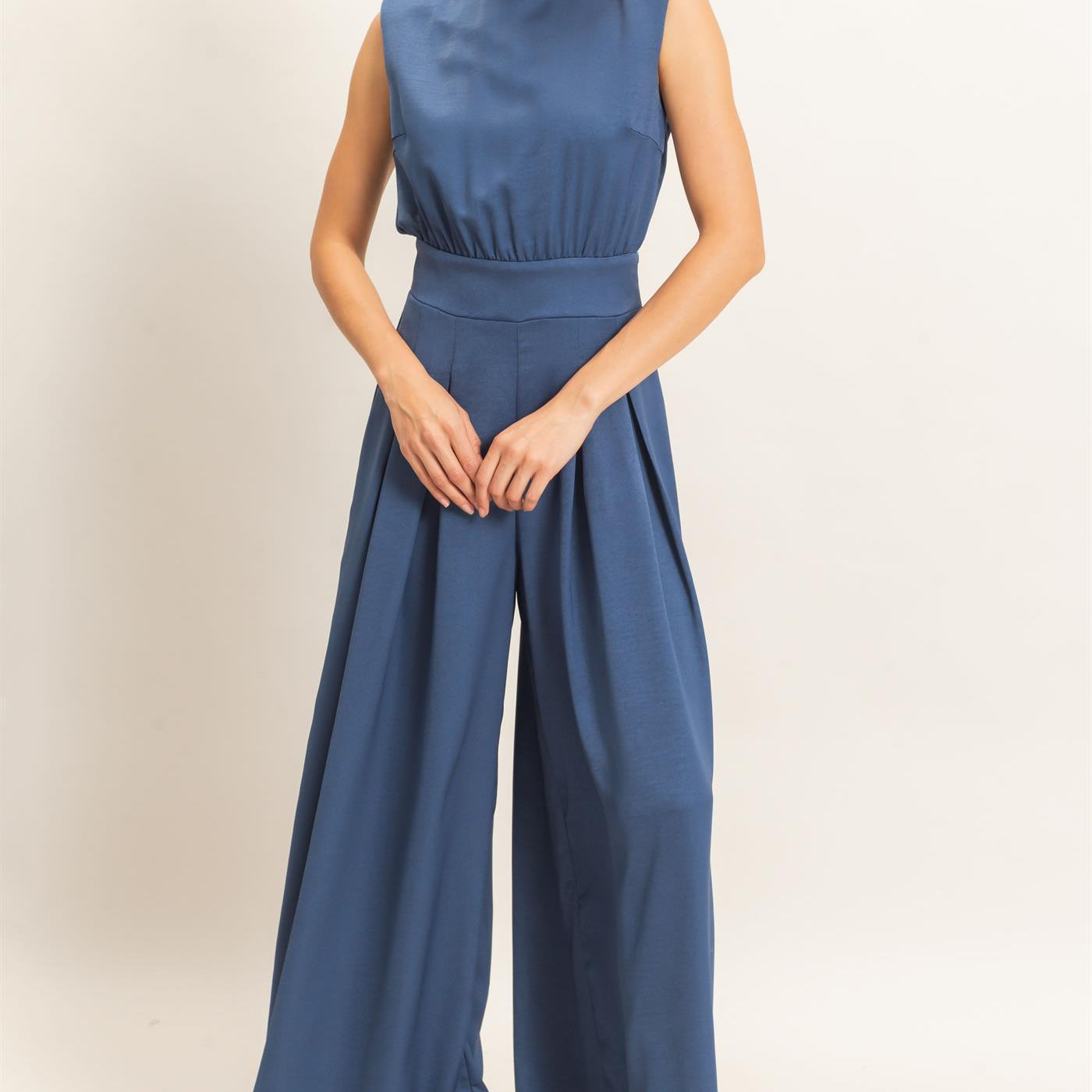 Wholesale Sleeveless Mock Neck Jumpsuit Clothing HF26F209-D MIDNIGHT BLUE HYFVE