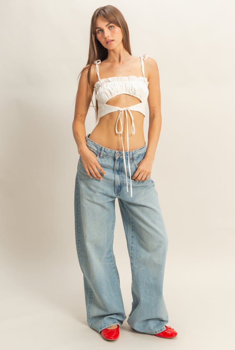 Wholesale Front Cutout Trim Tie Tank Top Clothing Tops HF22E834 OFF WHITE HYFVE
