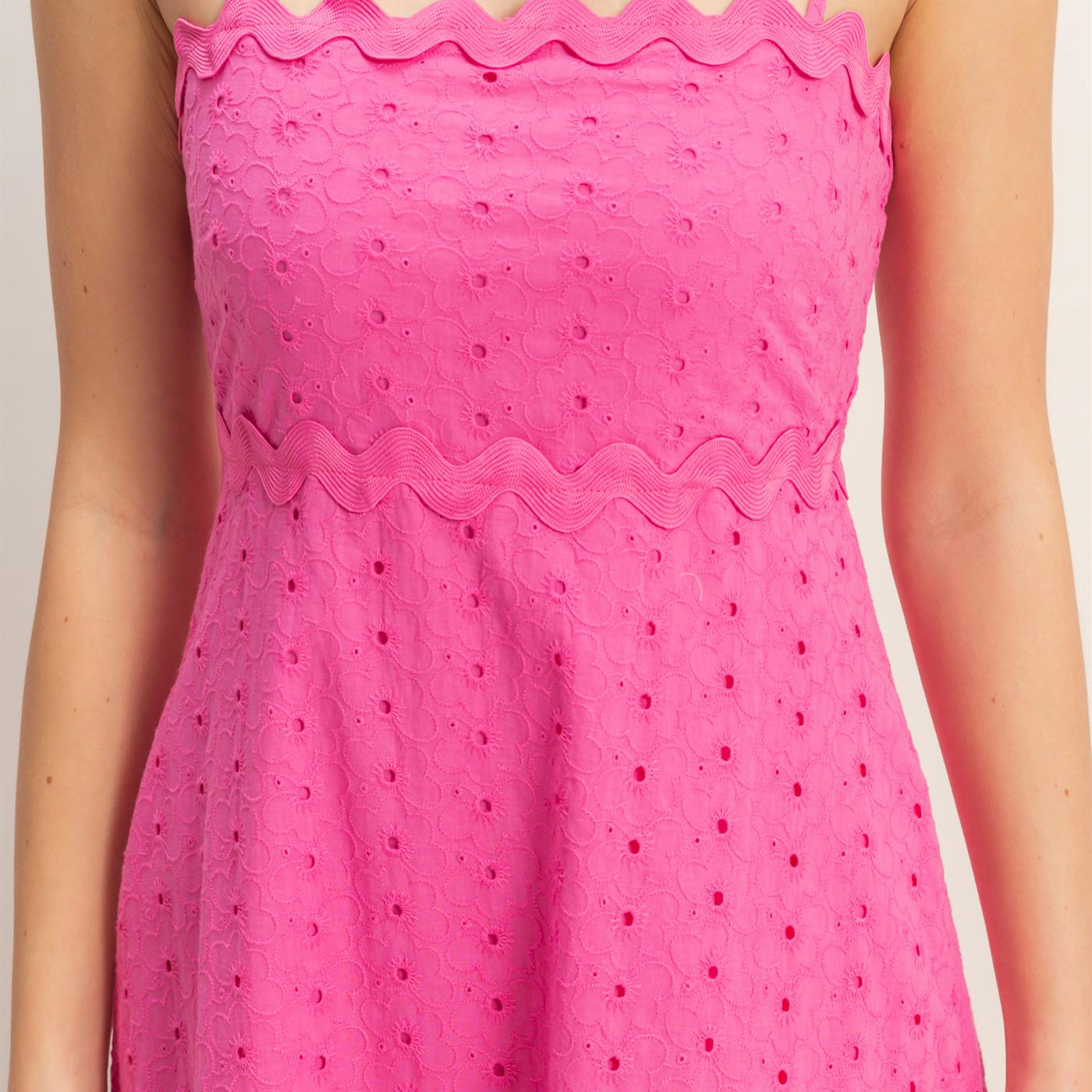 Wholesale Scallop Trim Eyelet Midi Dress Dresses HF26A694 MAGENTA HYFVE