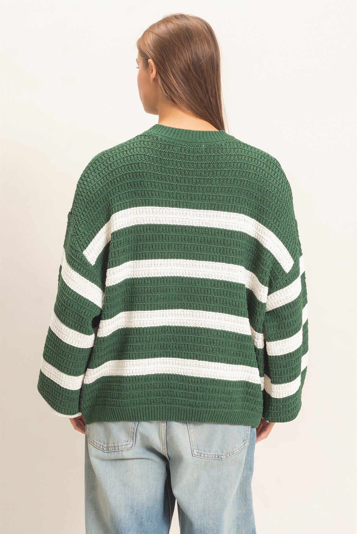 Wholesale Striped Oversized Sweater Sweaters DZ27A192 DARK GREEN DOUBLE ZERO
