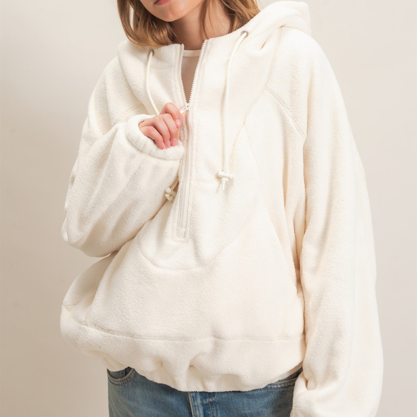 Wholesale Half-Zip Fleece Hoodie Hoodies HF26E561 WHIP CREAM HYFVE