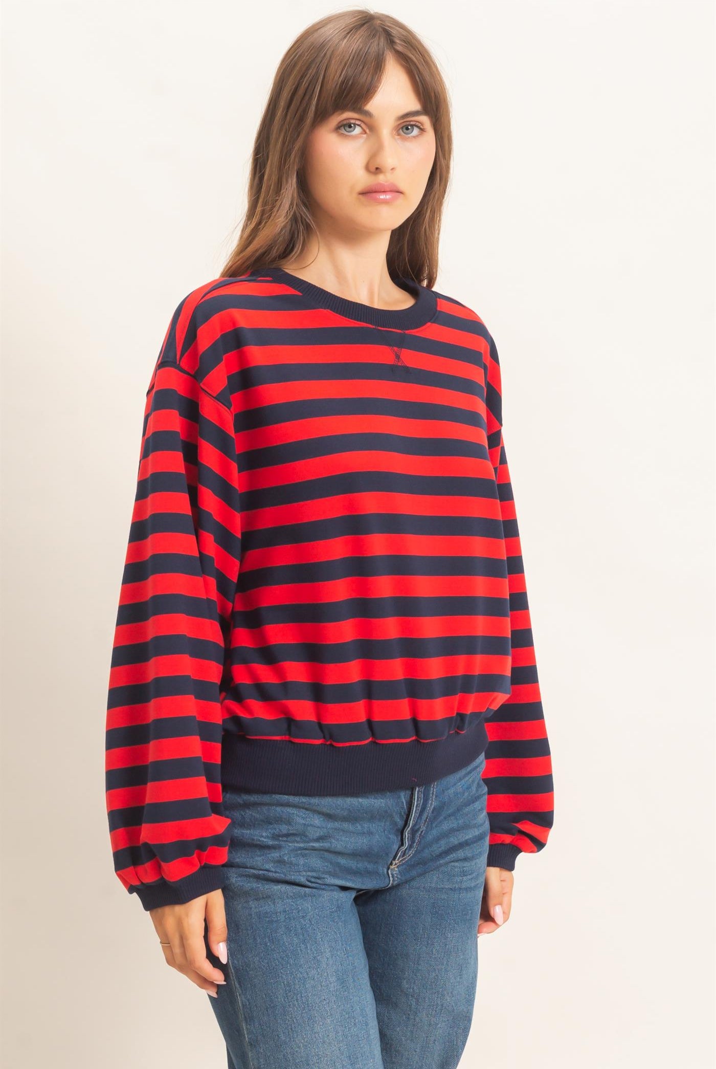 Wholesale Striped Crew Neck Sweatshirt Sweatshirts HF26E010 RED HYFVE