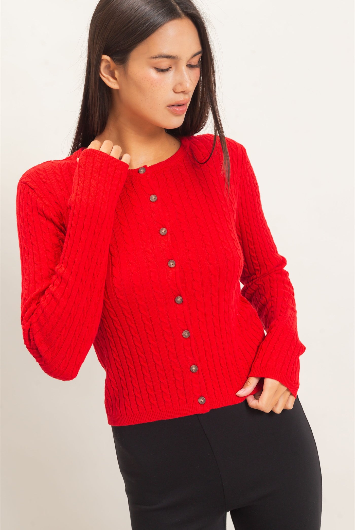 Wholesale Cable Knit Cardigan Cardigans DZ26E256 RED DOUBLE ZERO