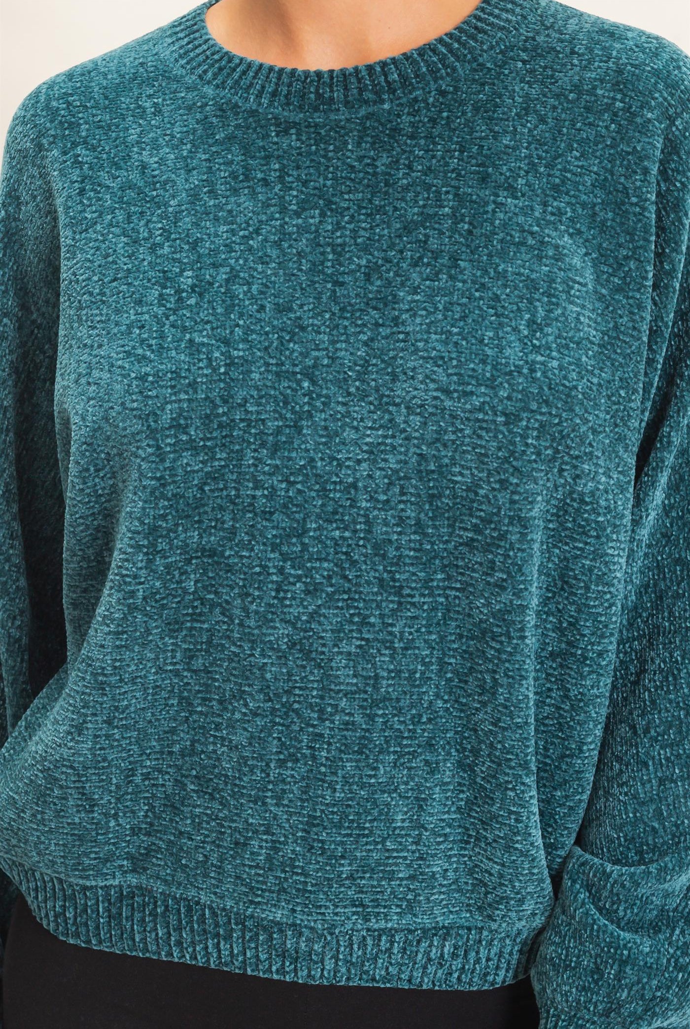Wholesale Chenille Crew Neck Sweater Sweaters DZ26E264 DARK TEAL DOUBLE ZERO