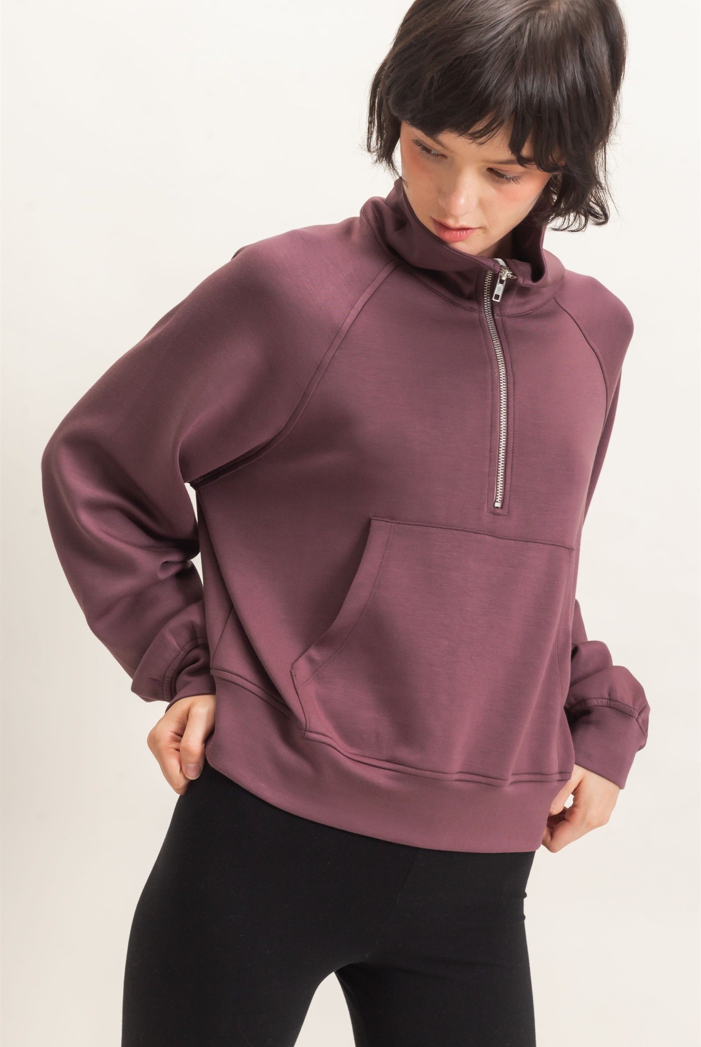 Wholesale Half-Zip Collar Raglan Pullover Sweatshirts DZ26C967 COCOA DOUBLE ZERO