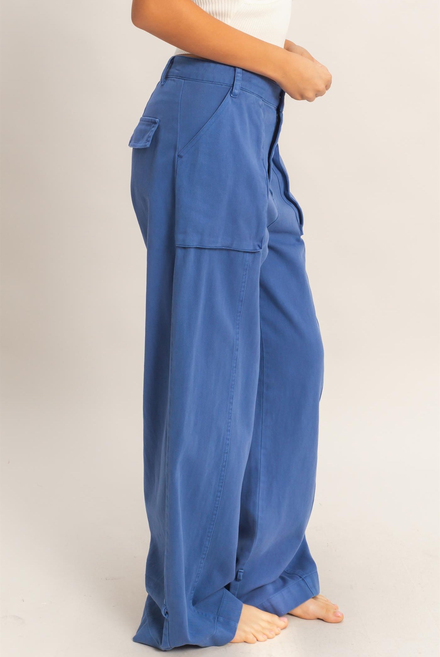 Wholesale High Rise Cargo Pants With Ankle Ties Pants DZ24C156 COBALT DOUBLE ZERO