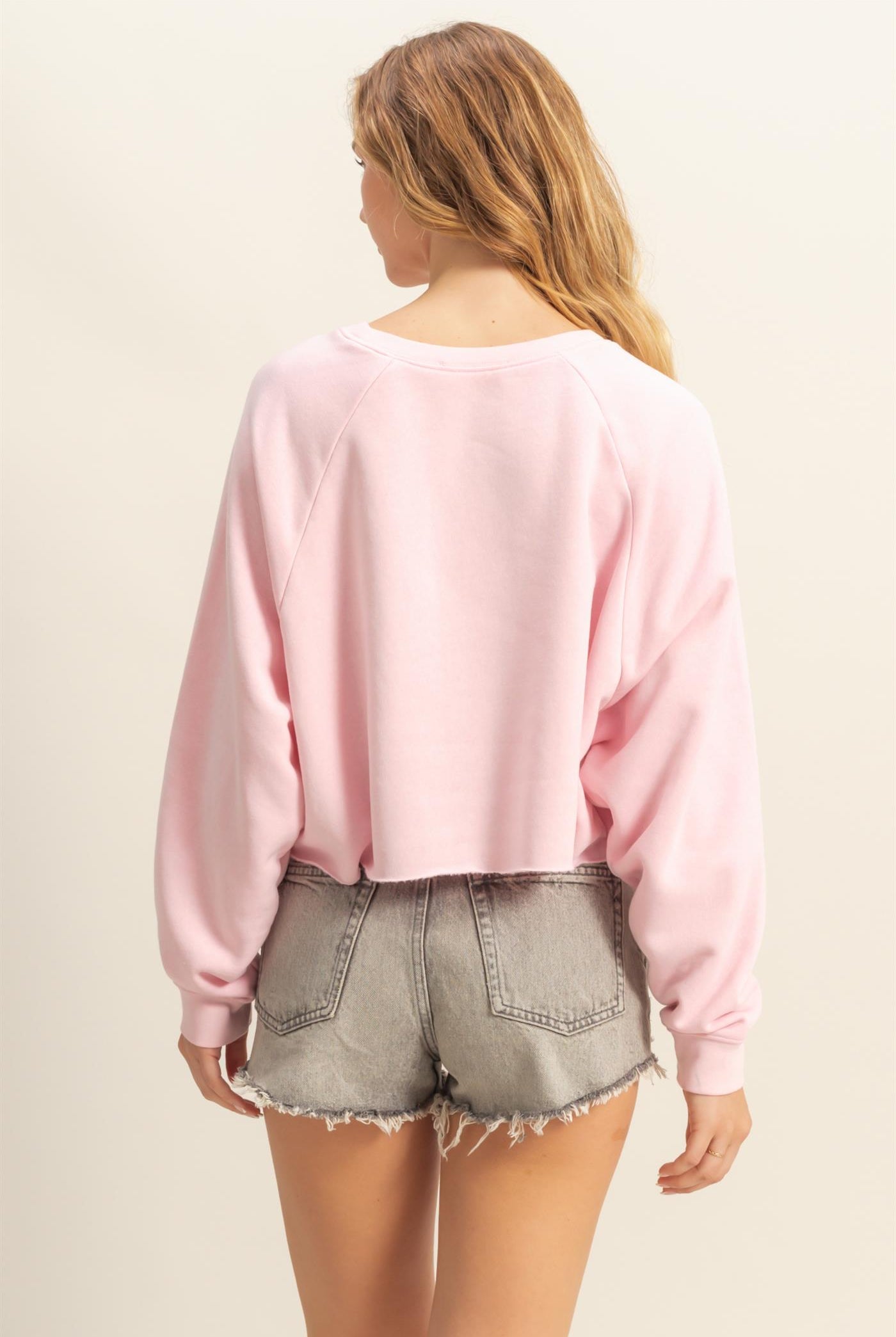 Wholesale Laid Back Crop Sweatshirt Sweatshirts DZ25C445 SOFT PINK DOUBLE ZERO