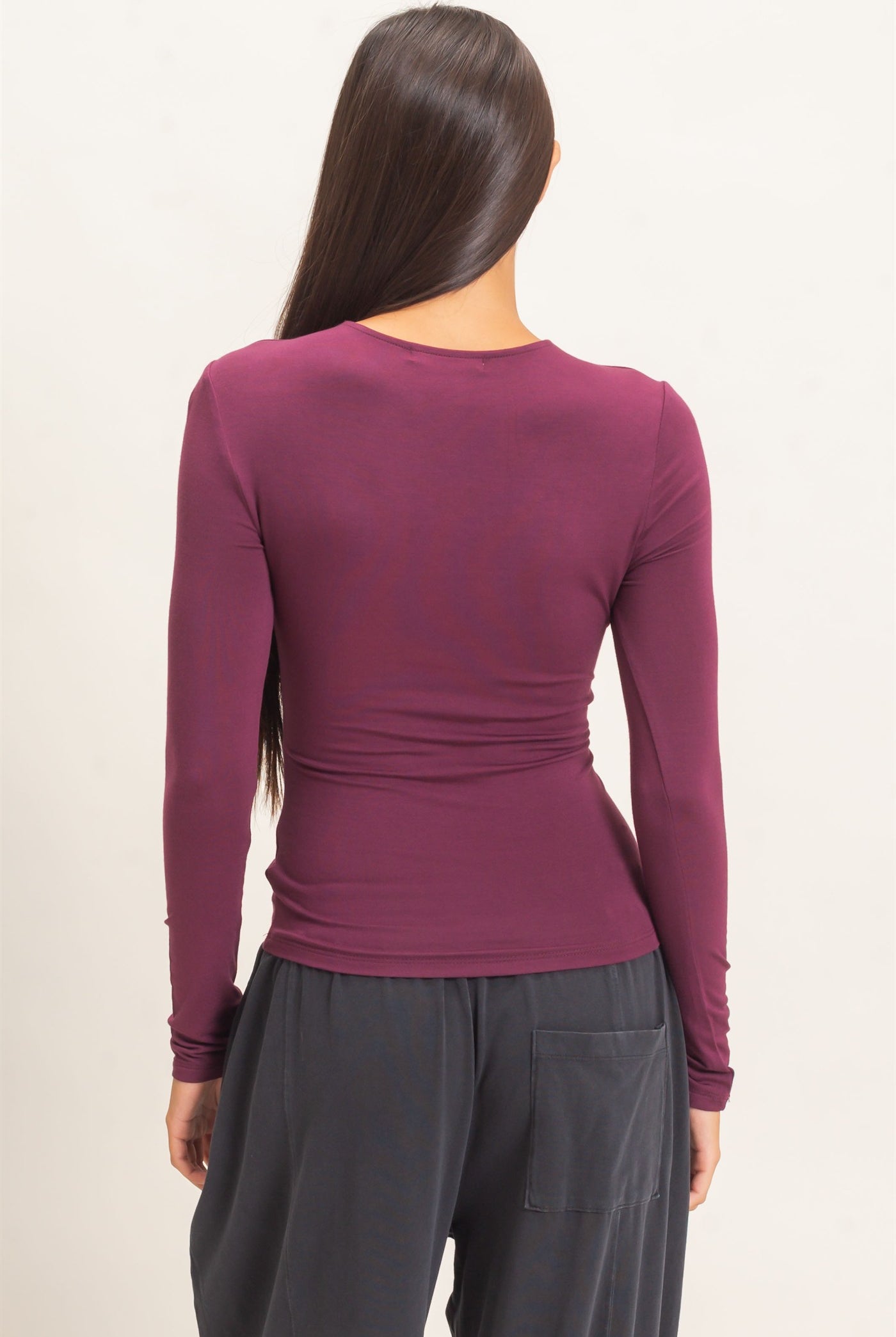 Wholesale Crew Neck Long Sleeve Top Clothing Tops DZ26E978 DARK CHERRY DOUBLE ZERO