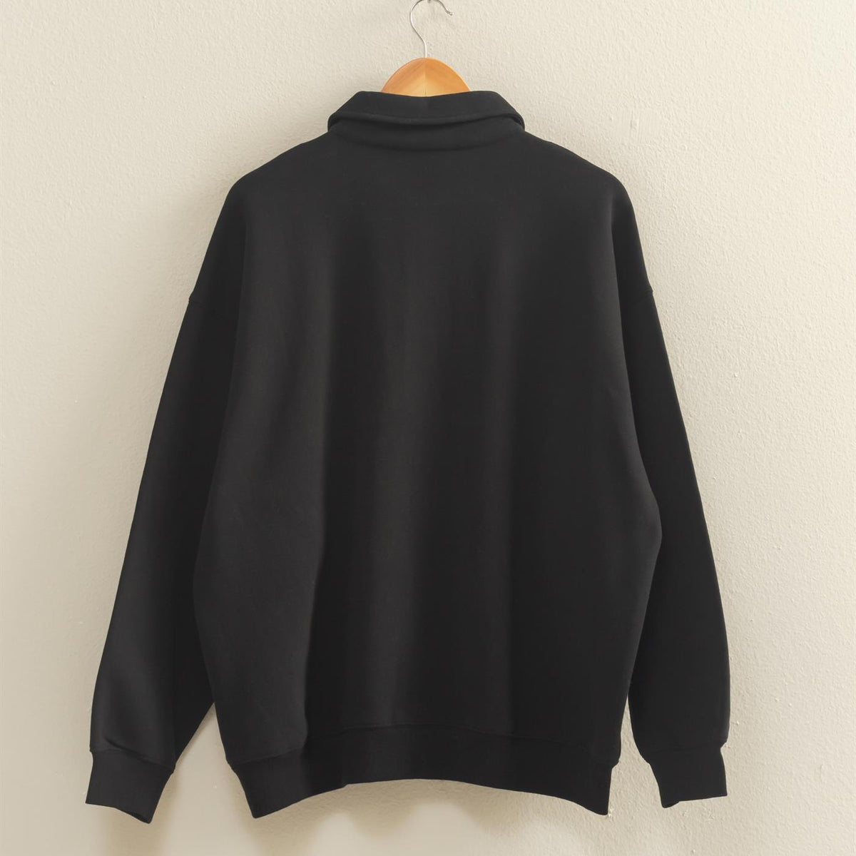Wholesale Oversized Polo Collared Pullover Sweatshirts DZ25F074 BLACK DOUBLE ZERO