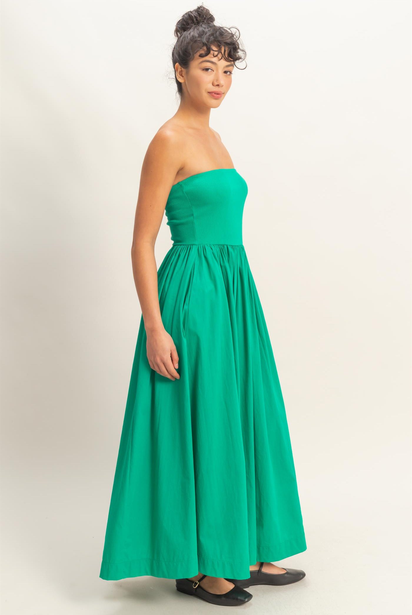 Wholesale Strapless Flowy Midi Dress Dresses DZ26A744 GREEN DOUBLE ZERO