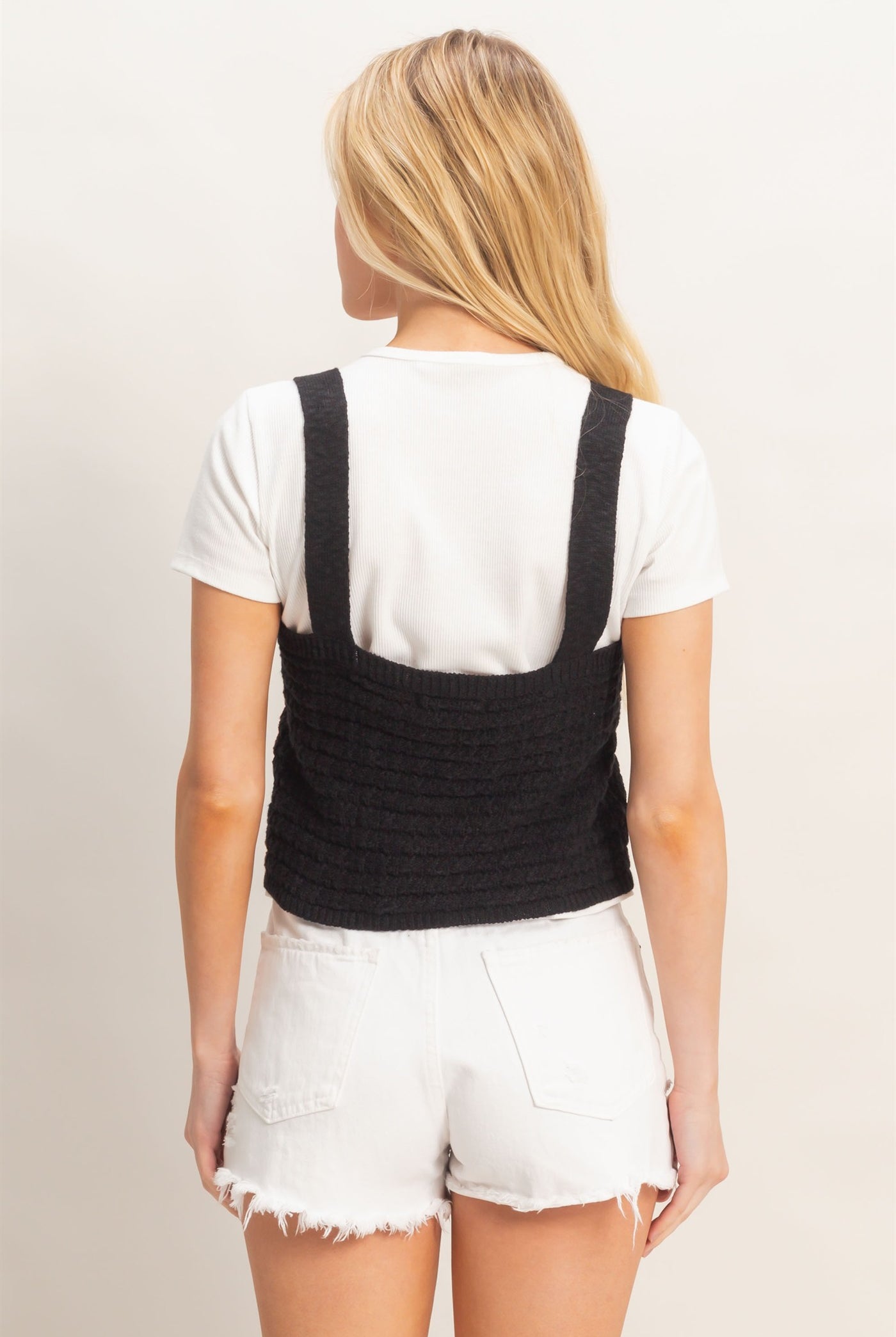 Wholesale Textured Knit Tank Clothing Tops HF26C002 BLACK HYFVE