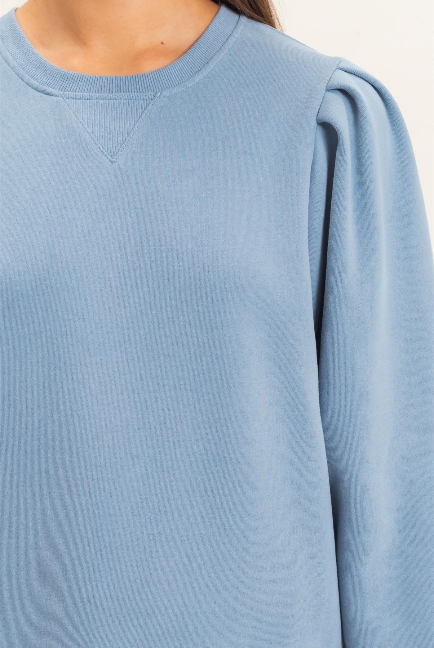 Wholesale Puff Sleeve Crew Neck Sweatshirt Sweatshirts DZ26E110 DUSTY BLUE DOUBLE ZERO
