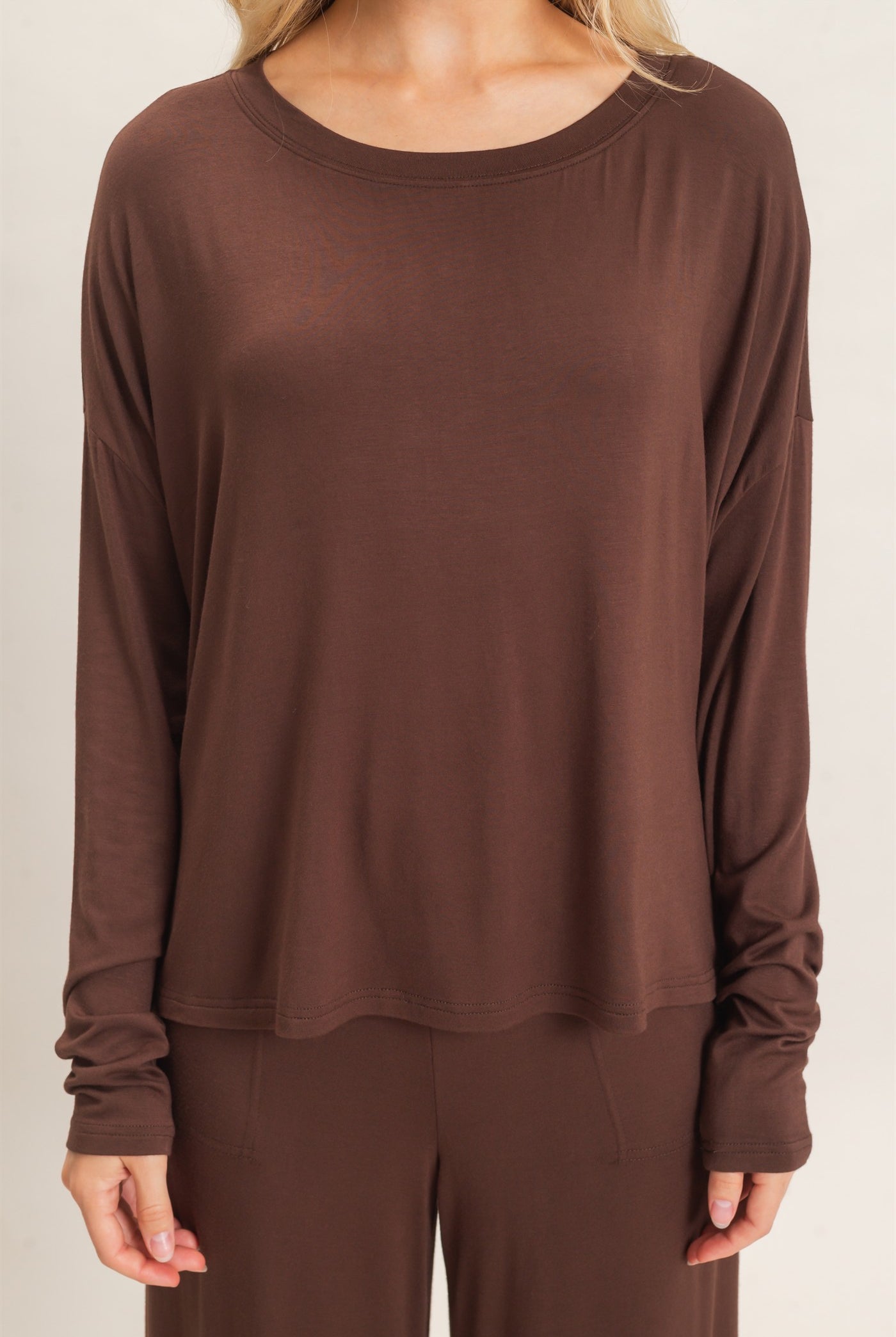 Wholesale Boat Neck Boxy Top Clothing Tops HF26F298 ESPRESSO HYFVE