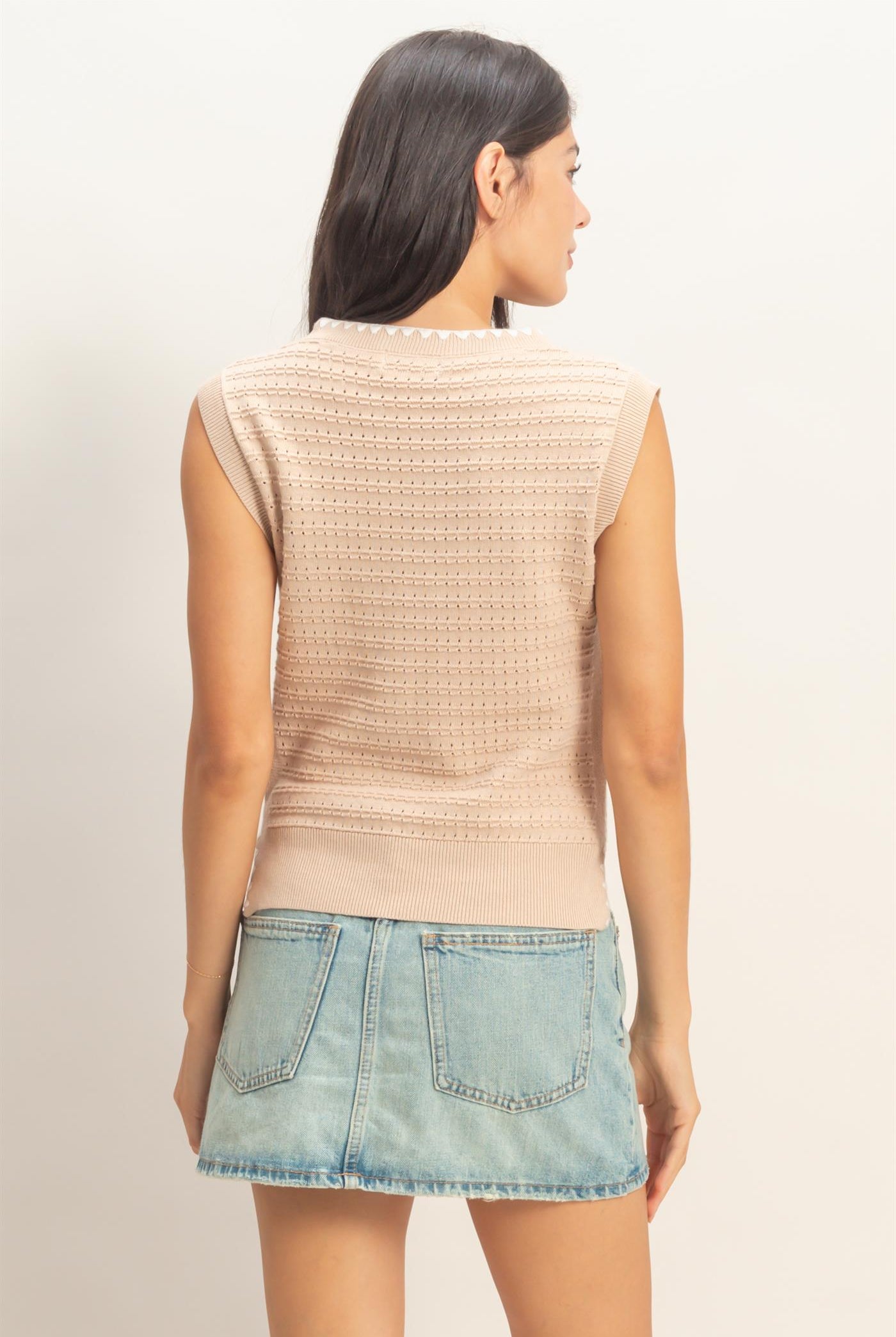 Wholesale Eyelet Sleeveless Knit Top Clothing Tops DZ26A617 DARK TAUPE DOUBLE ZERO