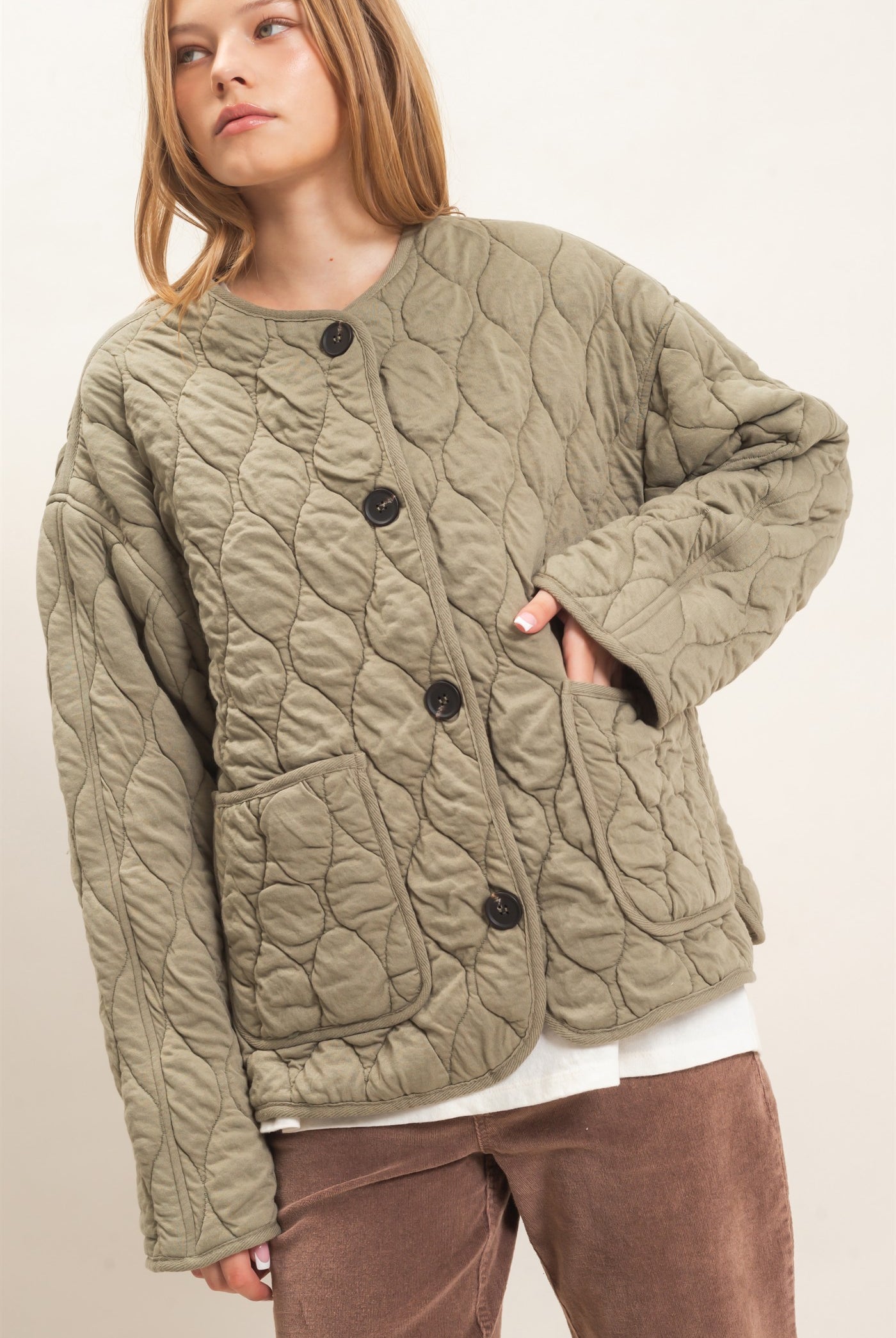 Wholesale Diamond Quilted Jacket Coats & Jackets HF26E370 OLIVE HYFVE