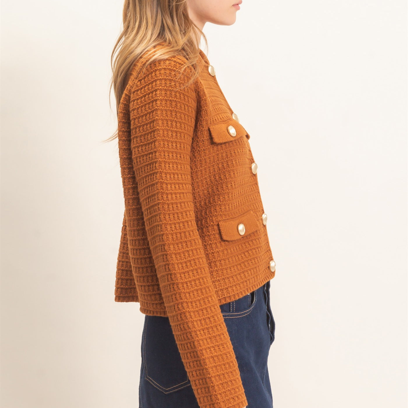 Wholesale Textured Collared Sweater Jacket Cardigans HF26F190 CAMEL HYFVE