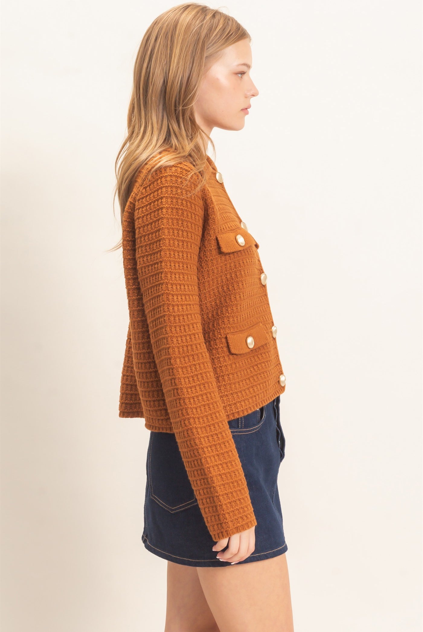 Wholesale Textured Collared Sweater Jacket Cardigans HF26F190 CAMEL HYFVE