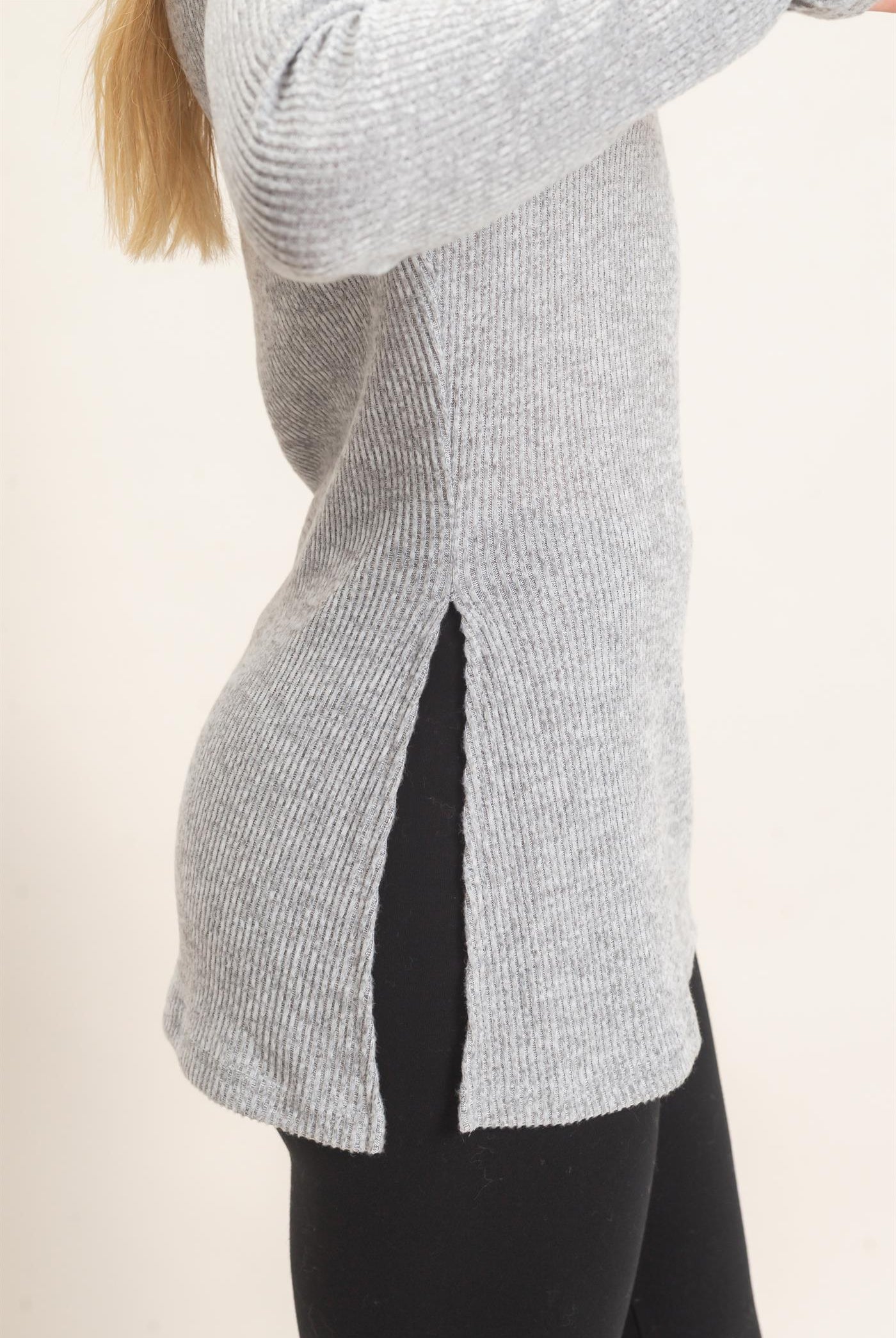 Wholesale Ribbed Crew Neck Sweater Clothing Tops HF26F034 GRAY HYFVE