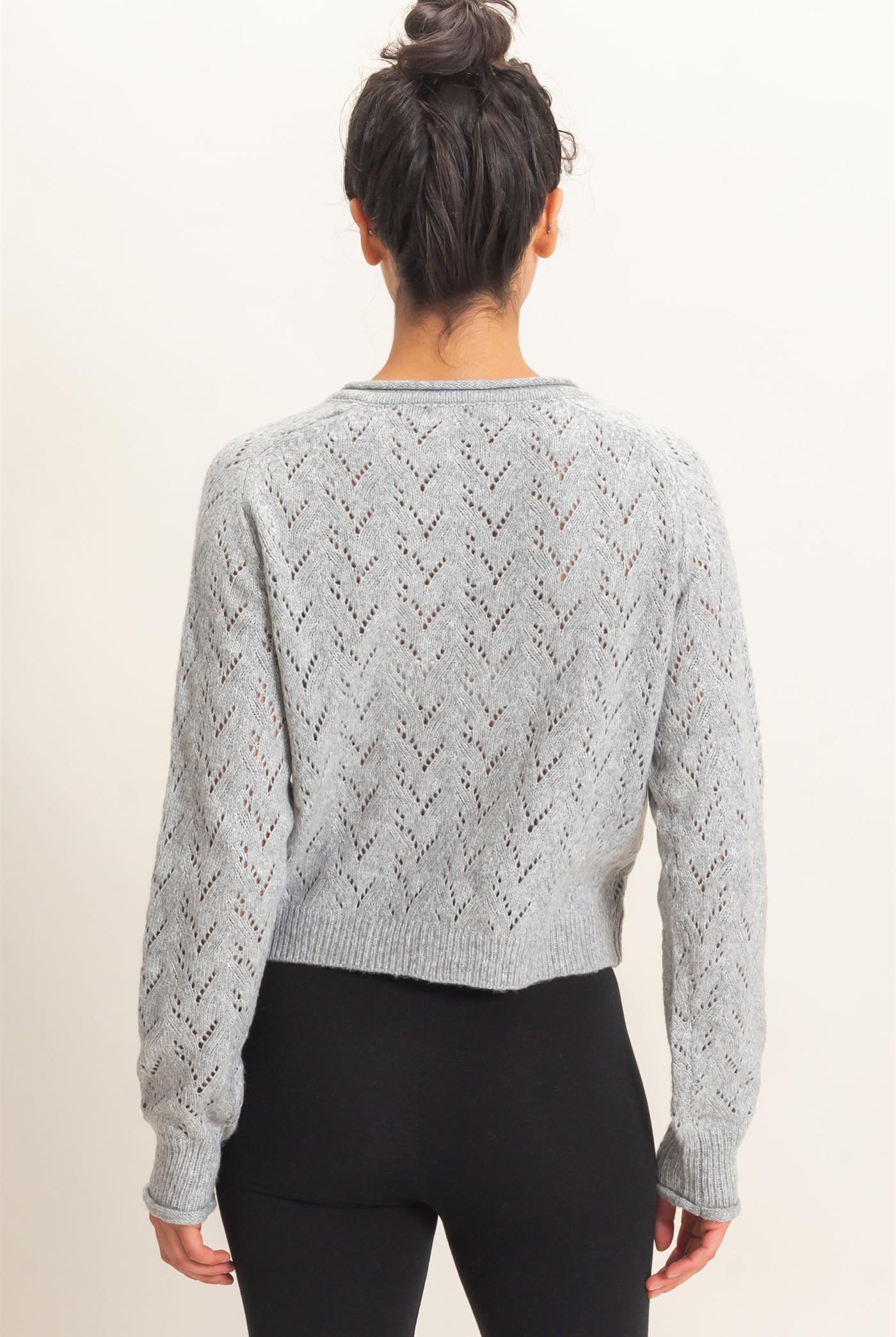 Wholesale Pointelle Knit Button Front Cardigan Cardigans DZ26C978 HEATHER GRAY DOUBLE ZERO