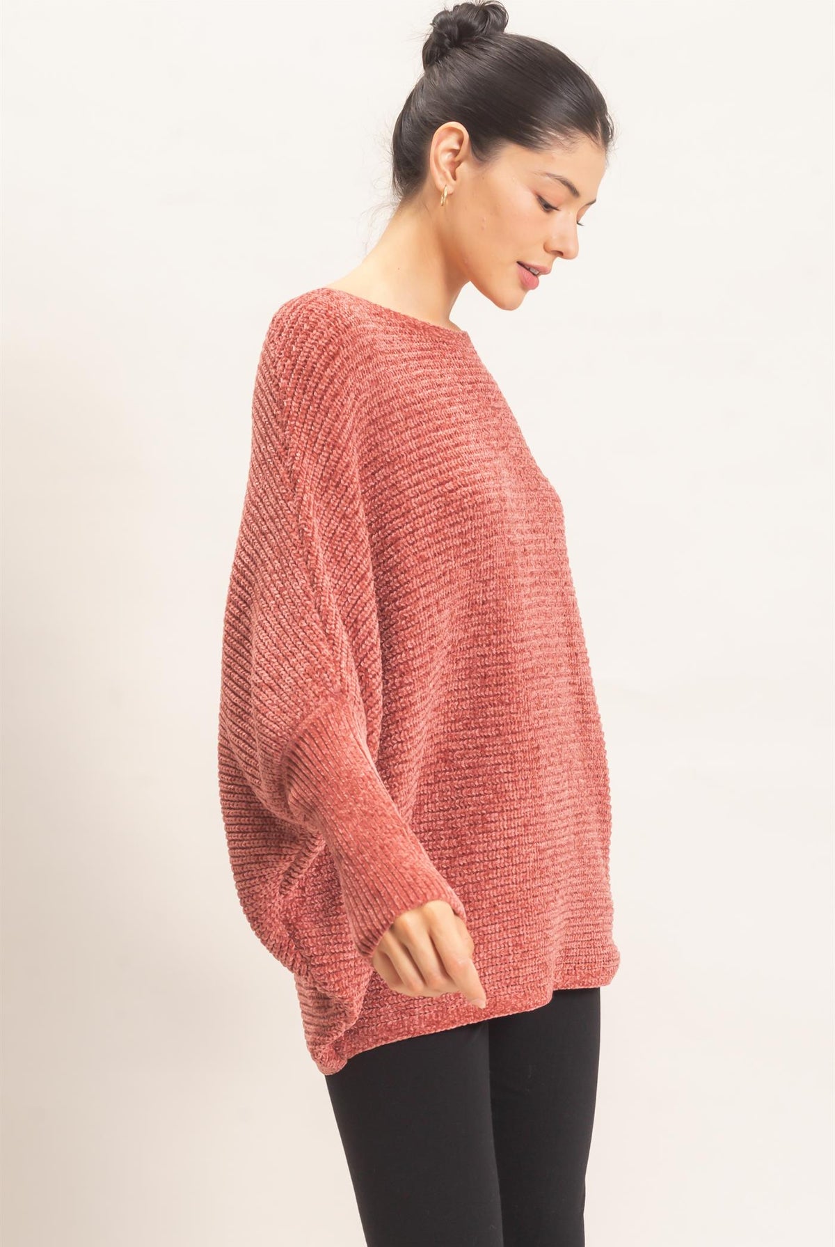 Wholesale Chenille Boat Neck Dolman Sleeve Sweater Sweaters HF26F185 CLAY HYFVE