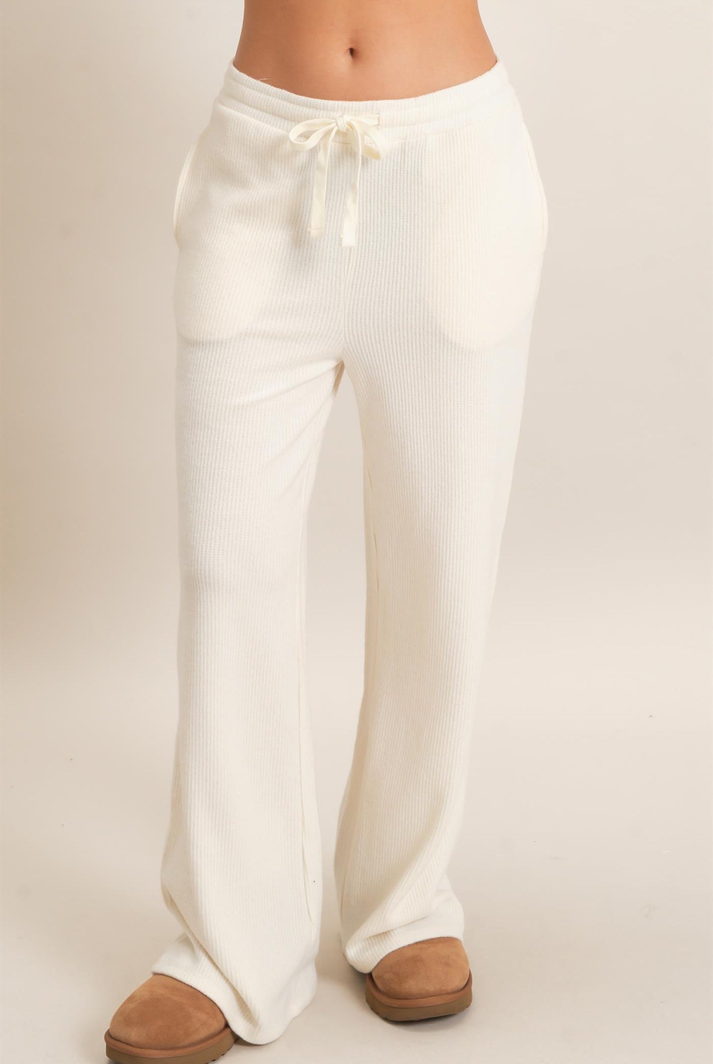 Wholesale Brushed Waffle Drawstring Pants Pants DZ26F313 CREAM DOUBLE ZERO