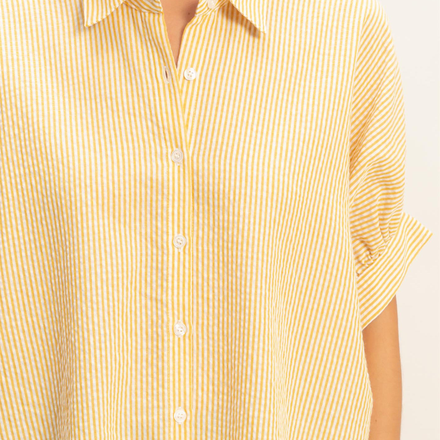 Wholesale Striped Short Sleeve Button-Front Blouse T-Shirts DZ26C276 YELLOW DOUBLE ZERO