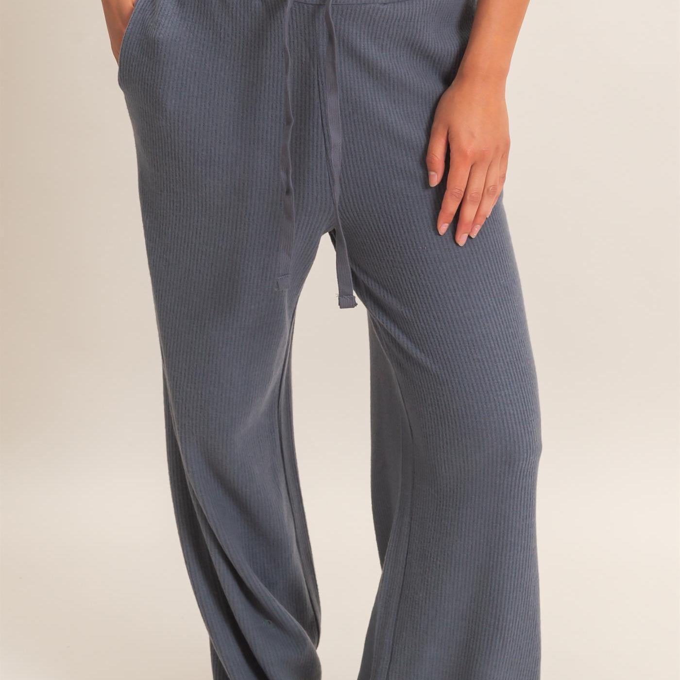 Wholesale Brushed Waffle Drawstring Pants Pants DZ26F313 DARK GRAY DOUBLE ZERO