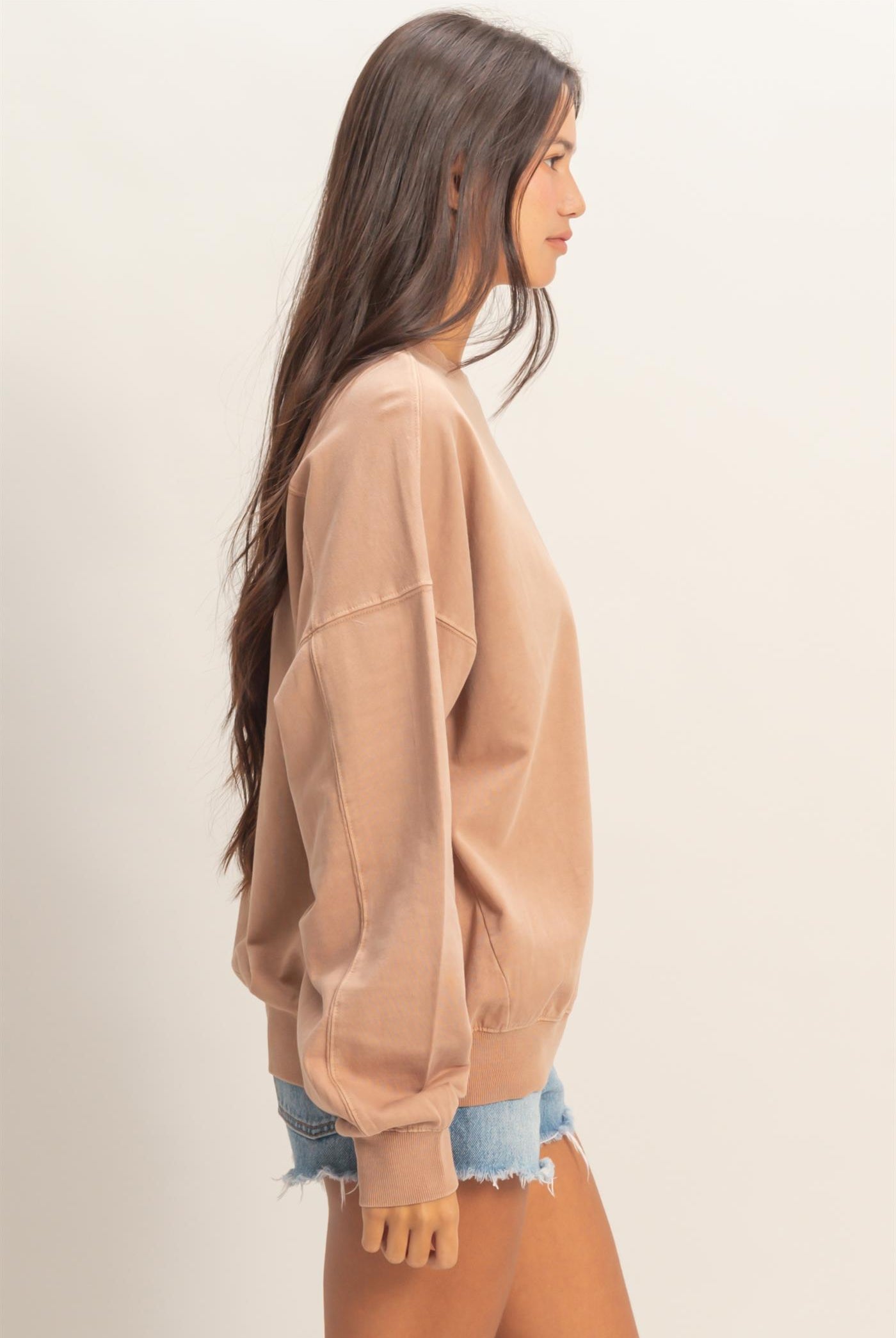 Wholesale Ribbed Crew Neck Sweatshirt Sweatshirts DZ26A265 DARK TAUPE DOUBLE ZERO