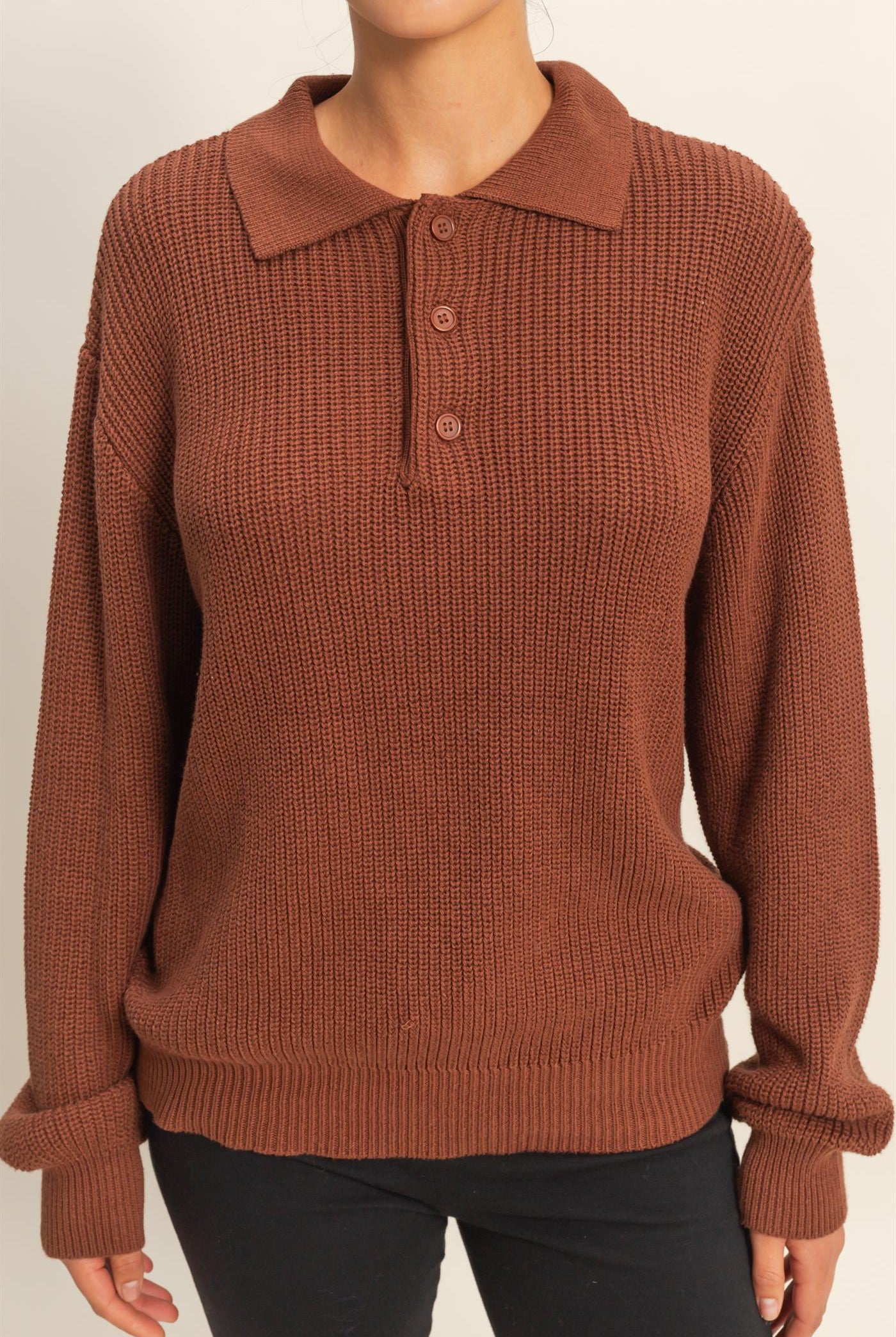 Wholesale Oversized Collar Sweater Sweaters DZ25E823 CHESTNUT DOUBLE ZERO