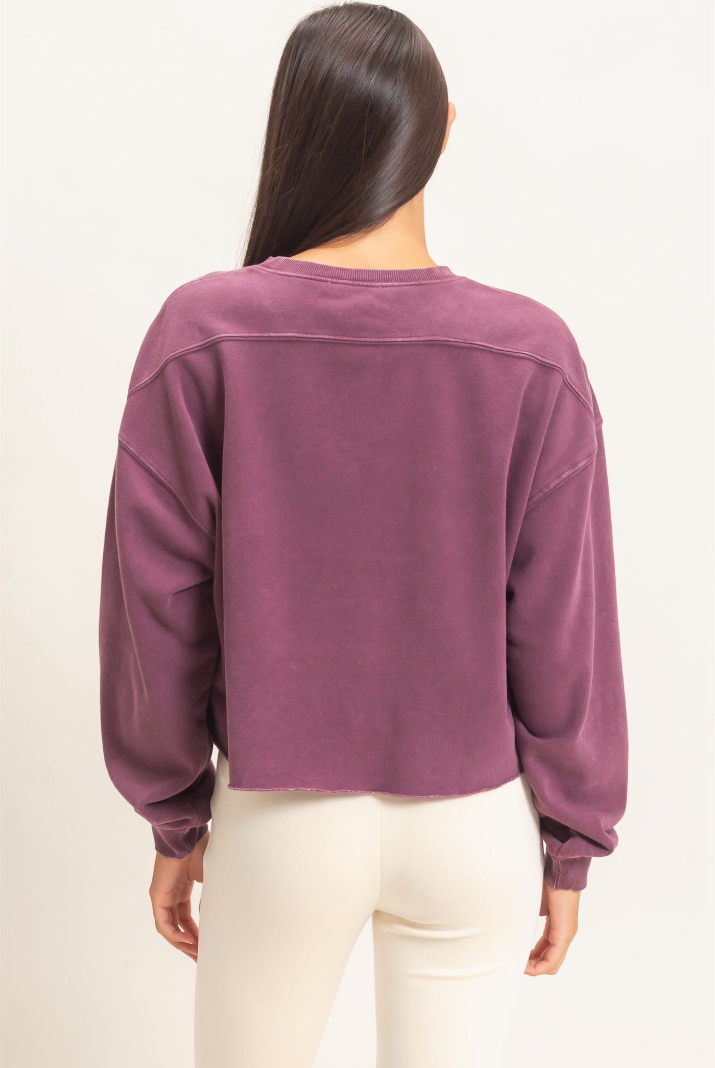 Wholesale Mineral Wash Raw Hem Cropped Sweatshirt Sweatshirts DZ26C968 DARK CHERRY DOUBLE ZERO