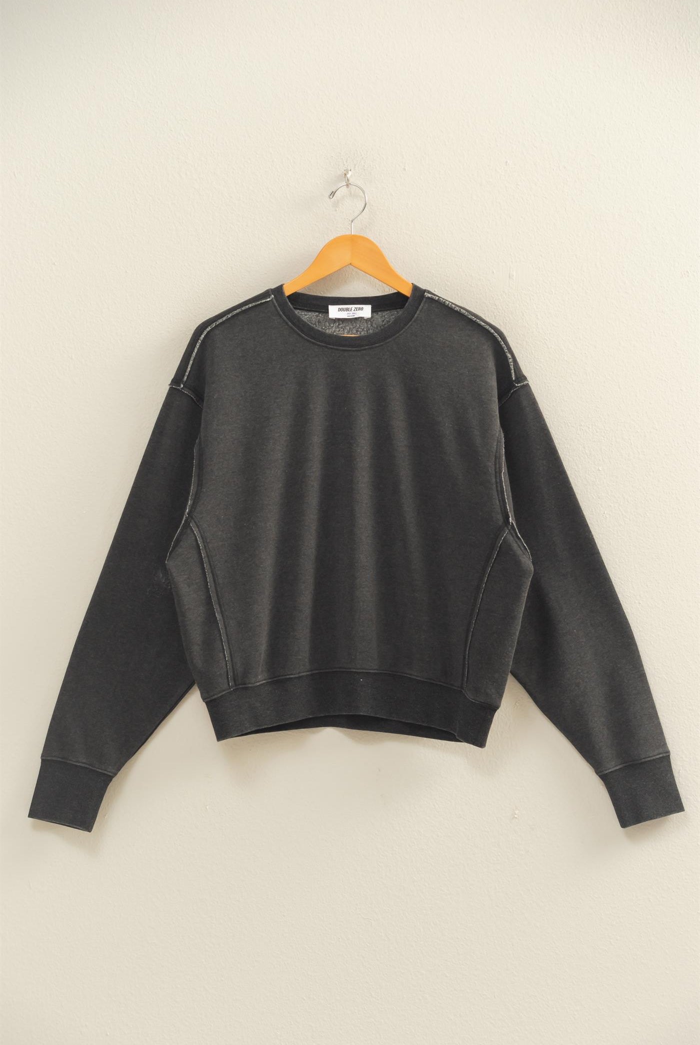 Wholesale Raw Edge Detail Burnout Sweatshirt Sweatshirts DZ26A048 BLACK DOUBLE ZERO
