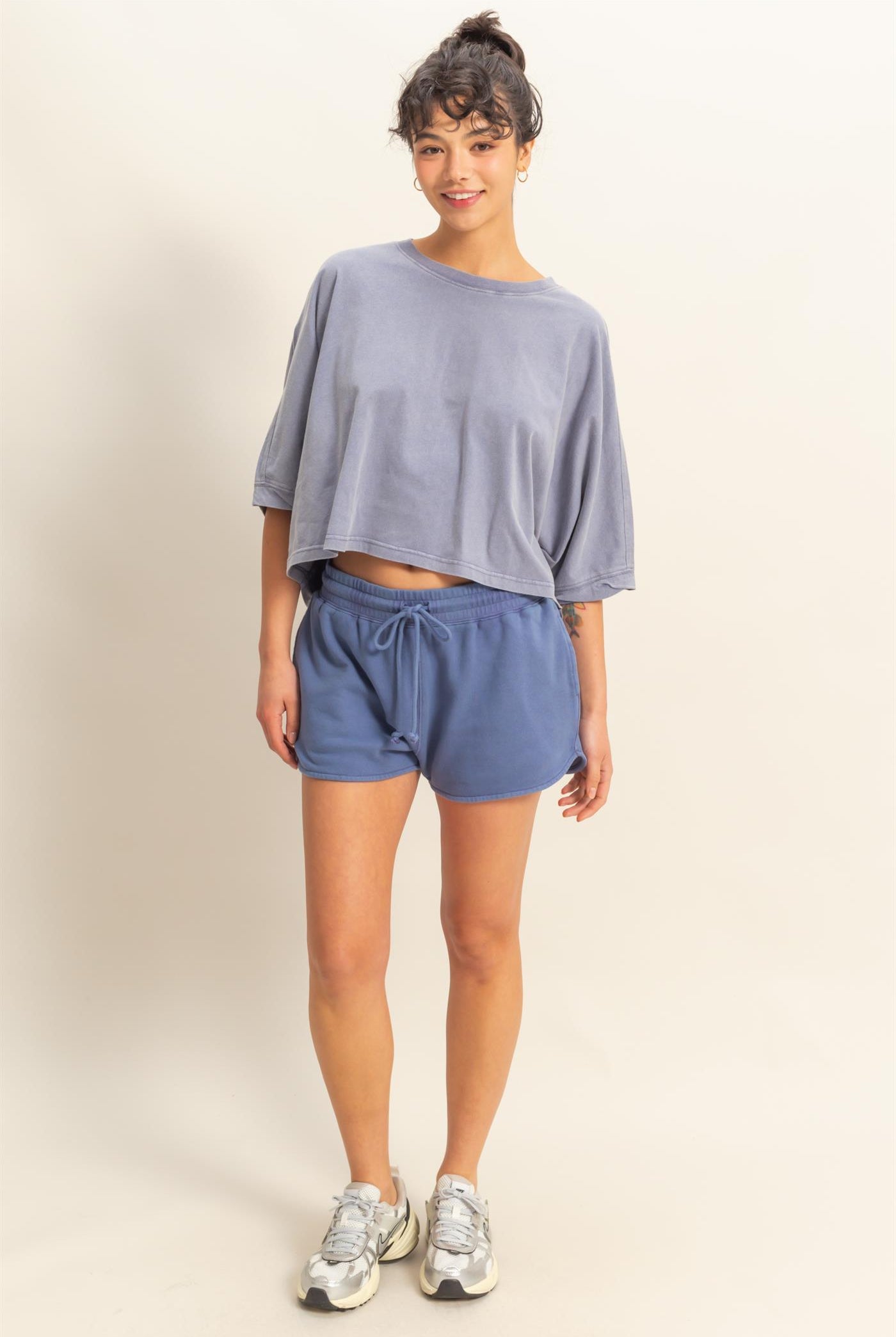 Wholesale Flowy Bat Wing Sleeves Knit Top Clothing Tops DZ25A797 DUSTY INDIGO DOUBLE ZERO