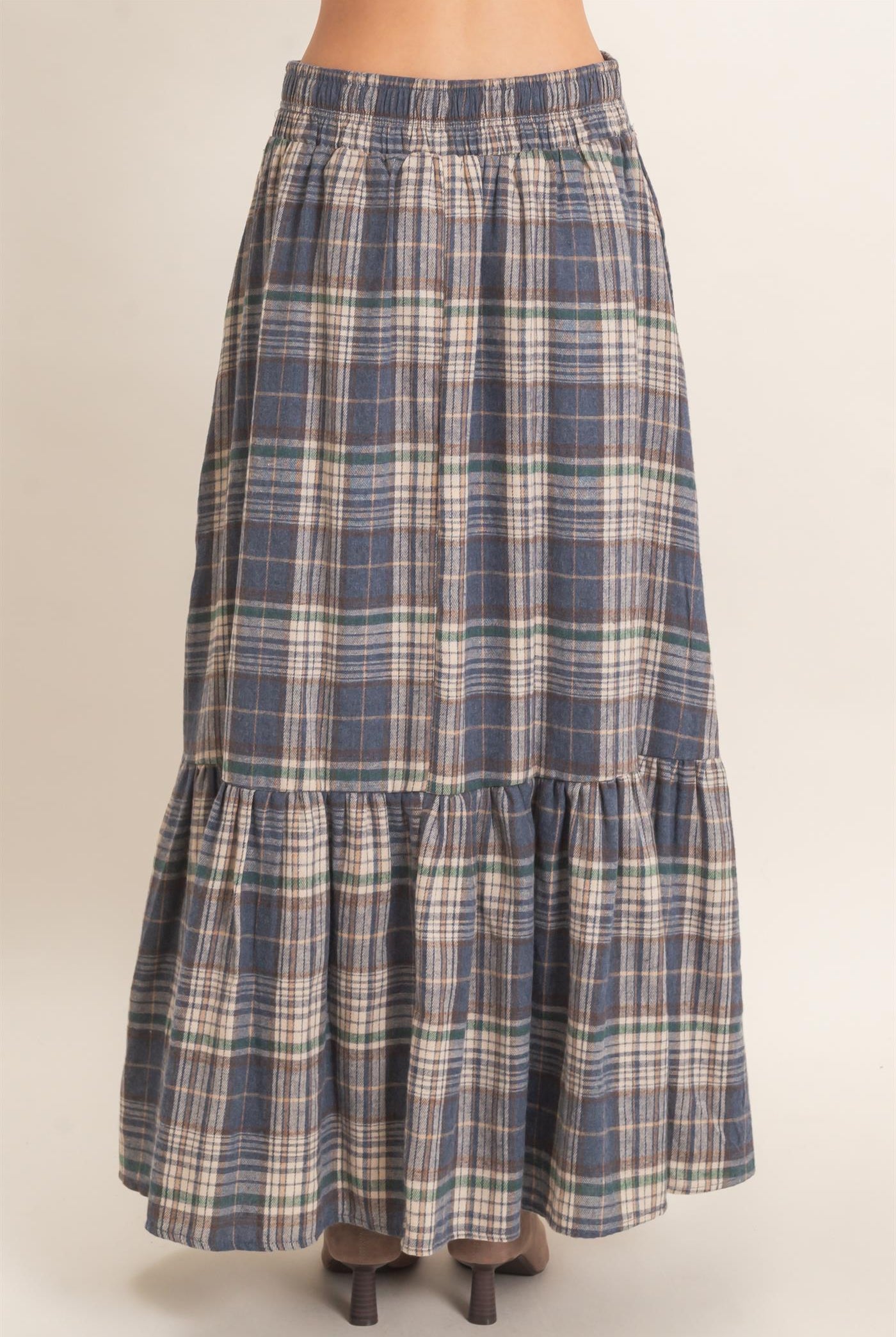Wholesale Plaid Tiered Ruffle Skirt Skirts HF26E173 BLUE HYFVE