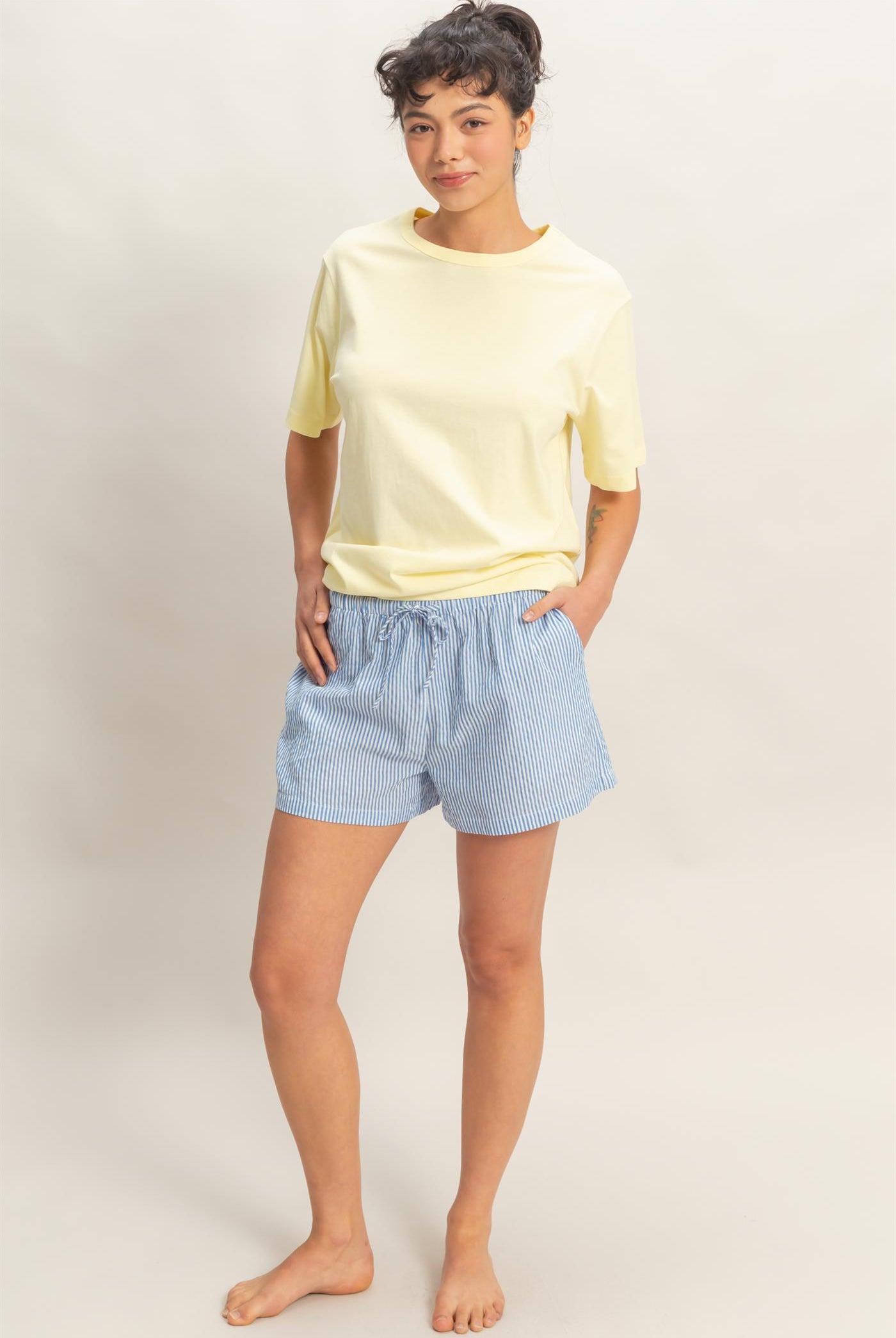 Wholesale Oversized Short Sleeve Crew Neck T-Shirt Clothing Tops DZ26A794 PALE YELLOW DOUBLE ZERO