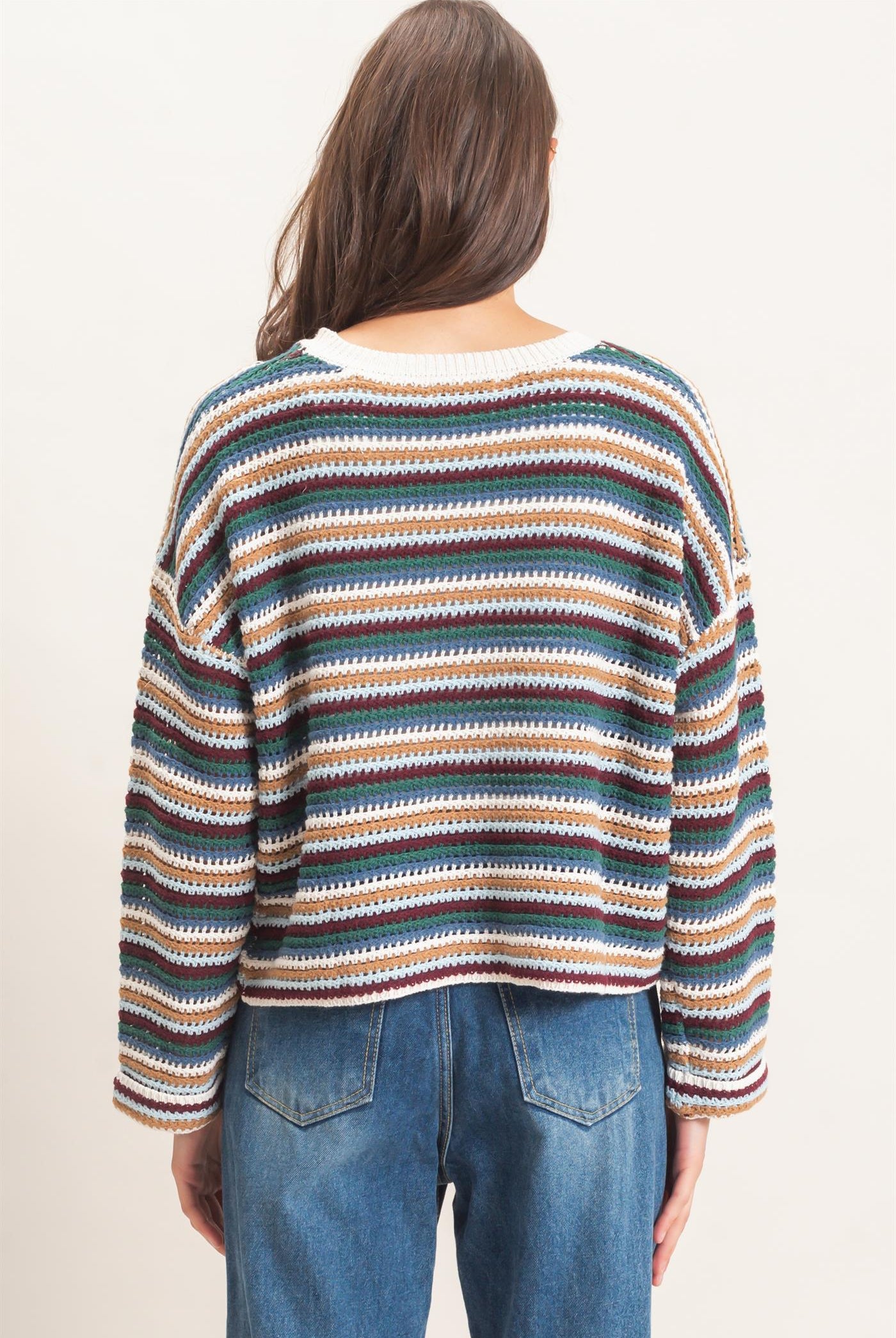 Wholesale Striped Boat Neck Sweater Sweaters HF26E681 ECRU COMBO HYFVE