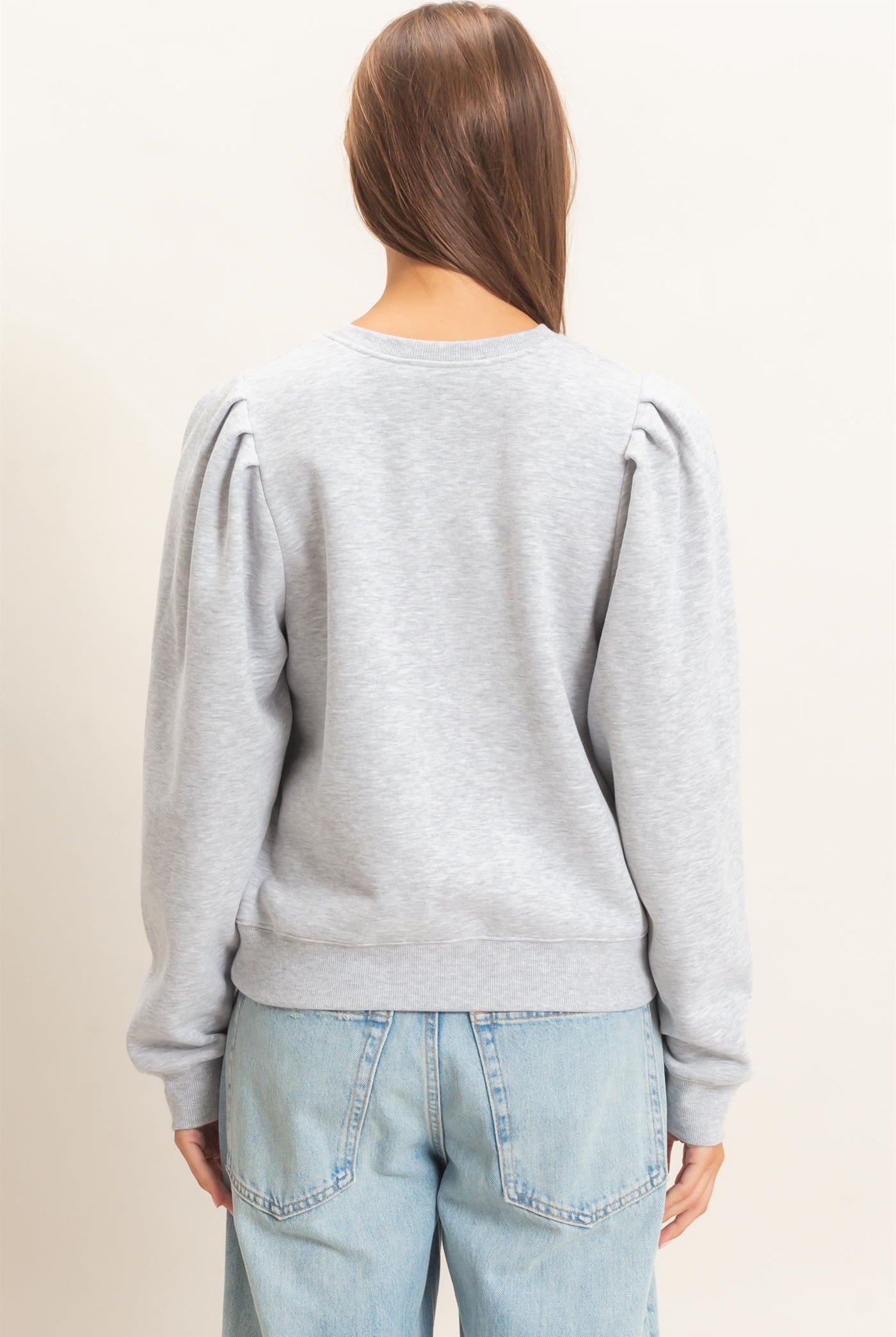 Wholesale Puff Sleeve Crew Neck Sweatshirt Sweatshirts DZ26E110 HEATHER GRAY DOUBLE ZERO