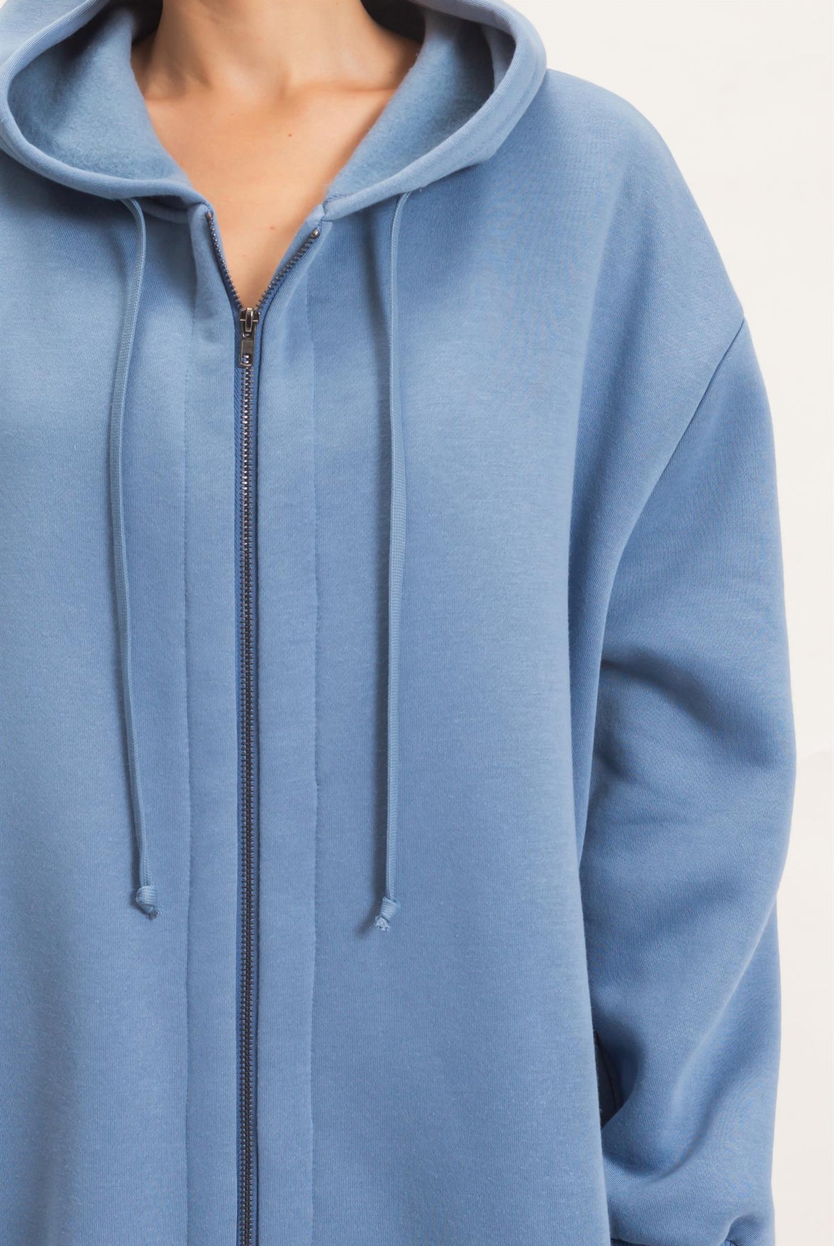 Wholesale Oversized Longline Zip-Up Hoodie Jacket Outerwear HF26E650 DENIM BLUE HYFVE