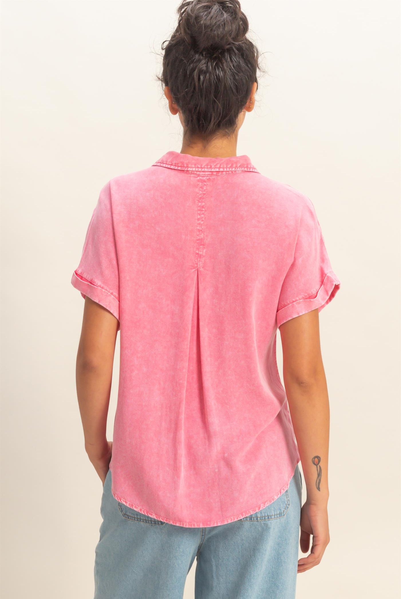 Wholesale Mineral Wash Button-Up Dolman Sleeve Shirt Shirts DZ26C132 TAFFY PINK DOUBLE ZERO