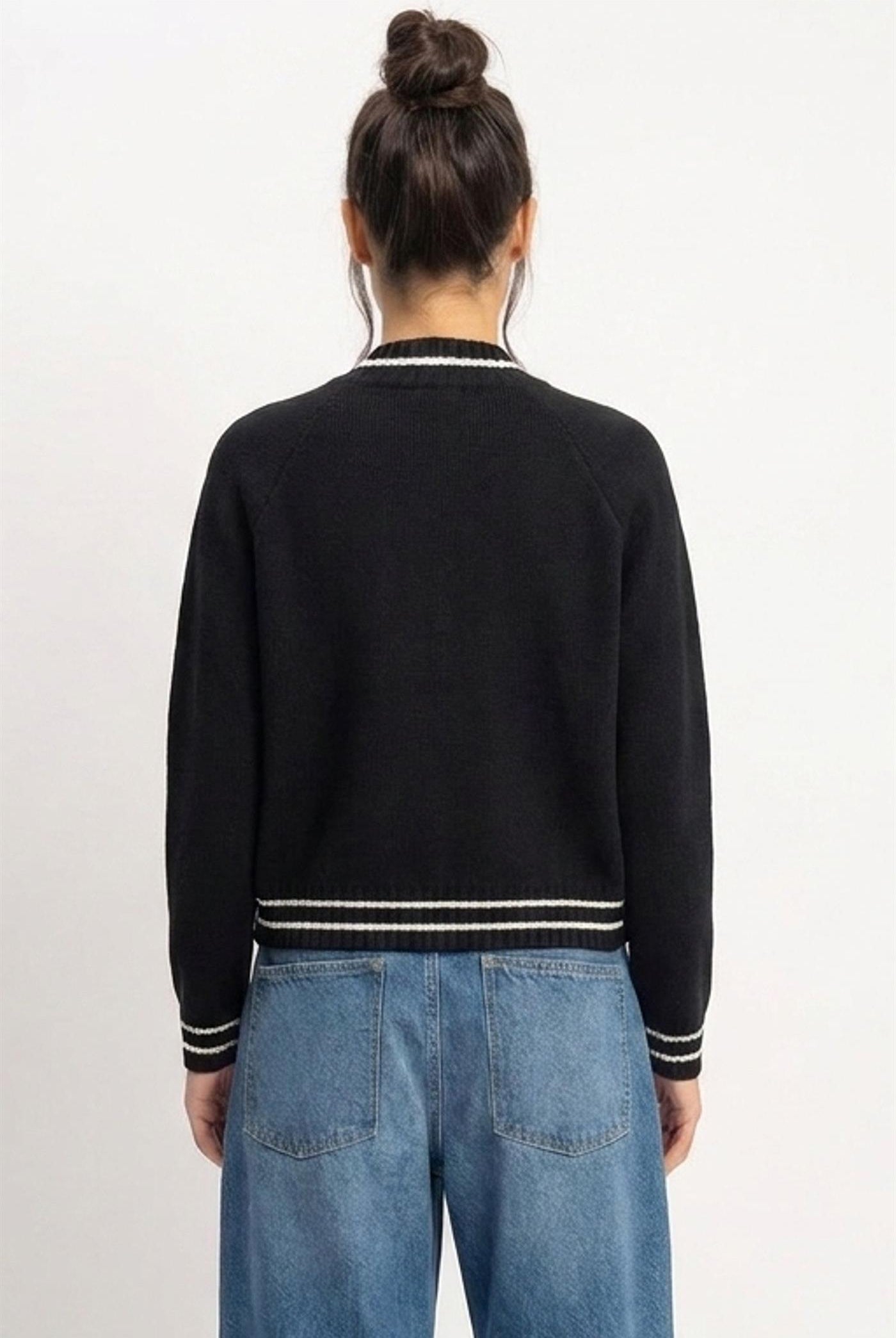 Wholesale Contrast Stripe Zip-Up Sweater Sweaters DZ26E861 BLACK DOUBLE ZERO