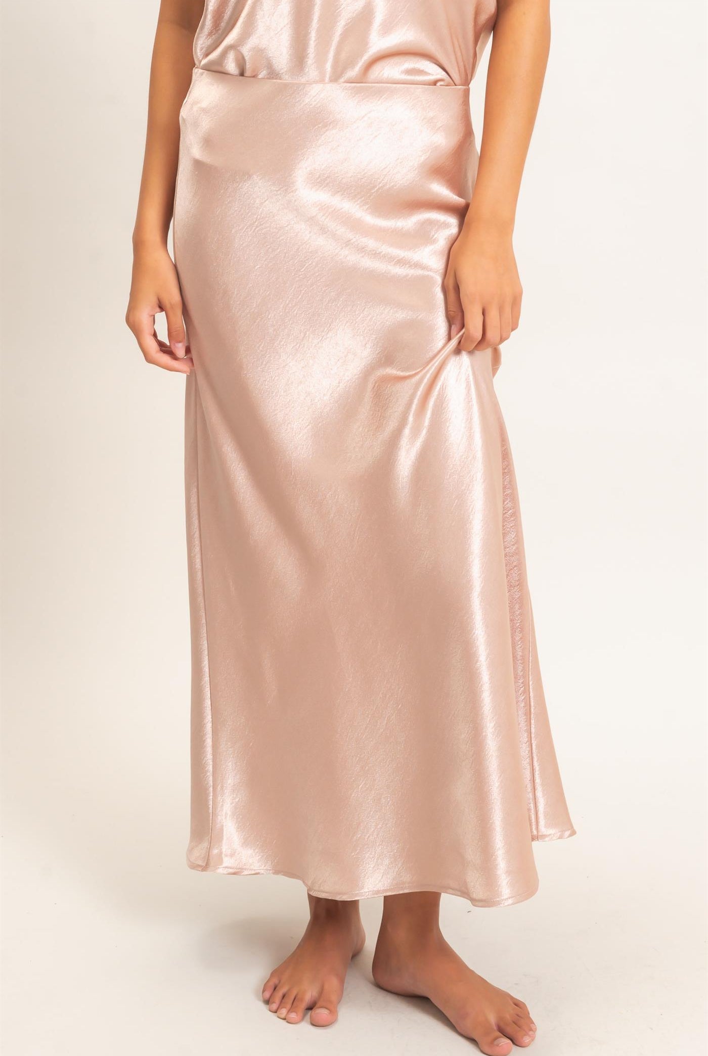 Wholesale Satin Midi Skirt Skirts DZ26C962 DARK TAUPE DOUBLE ZERO