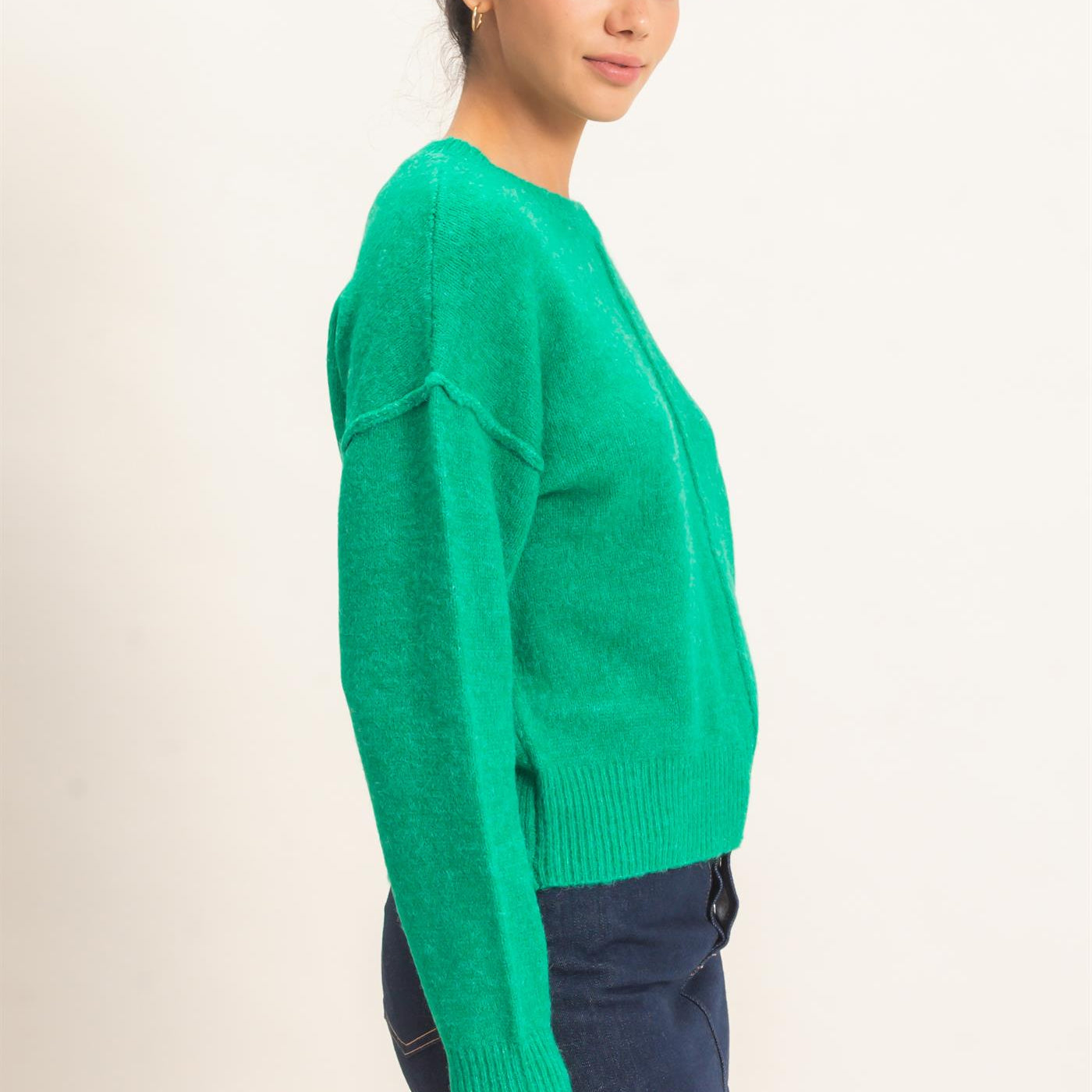 Wholesale Crew Neck Seam Detail Sweater Sweaters DZ26E240 EMERALD DOUBLE ZERO
