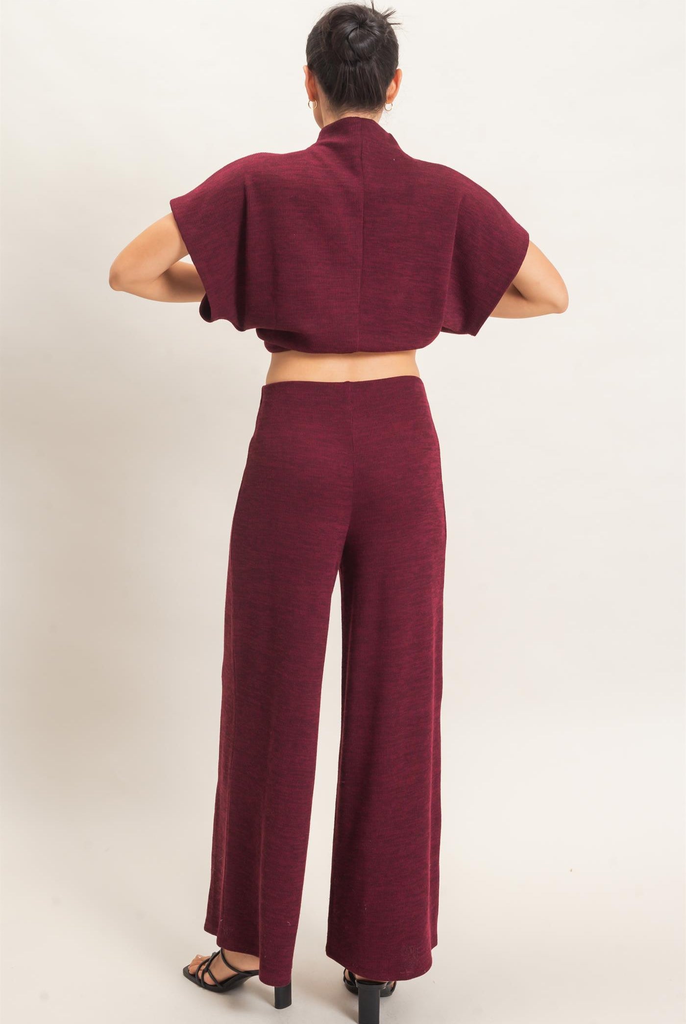 Wholesale Dolman Sleeve Top And Pant Set Clothing HF26F225-SET-D BURGUNDY HYFVE