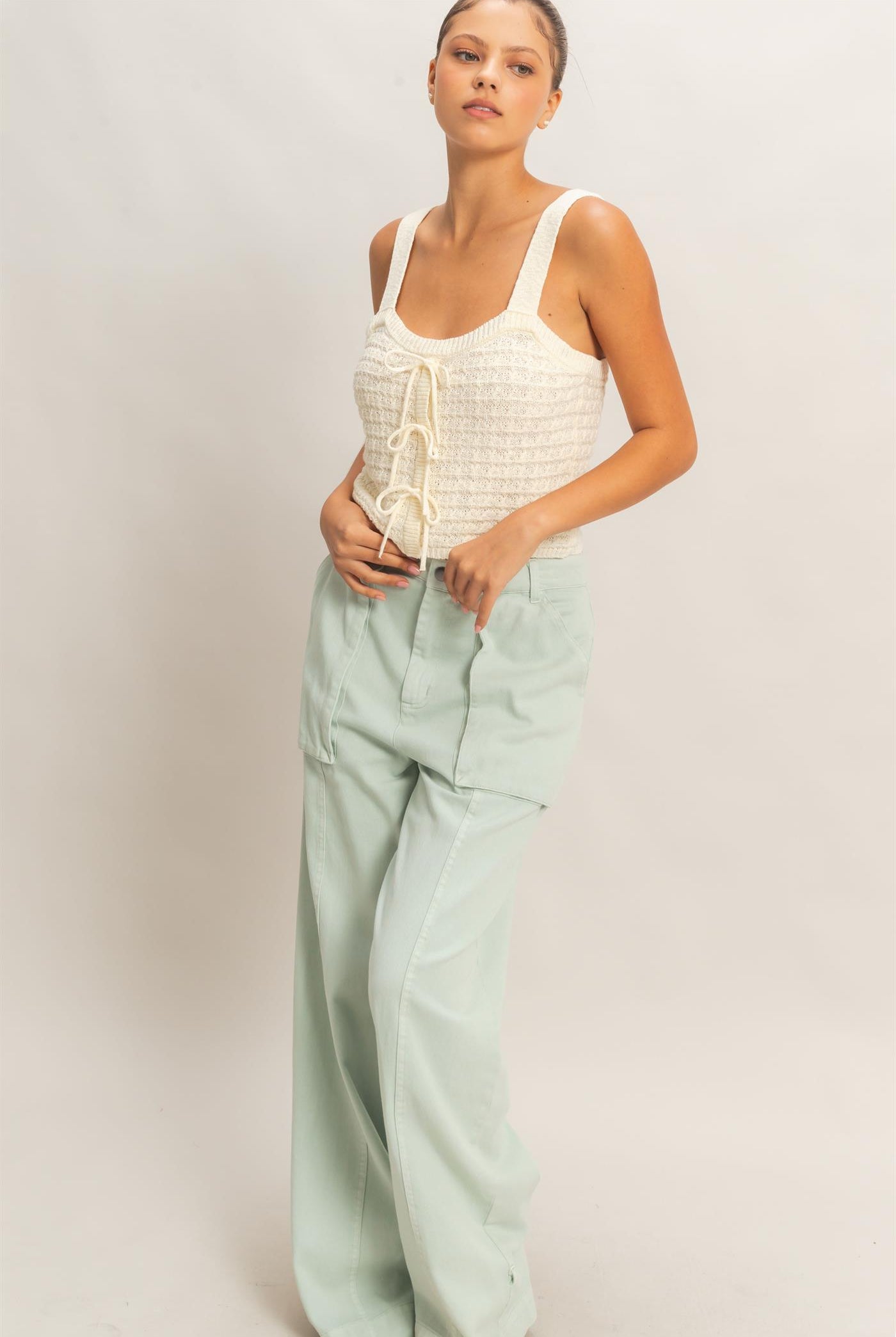 Wholesale Textured Knit Tank Clothing Tops HF26C002 CREAM HYFVE