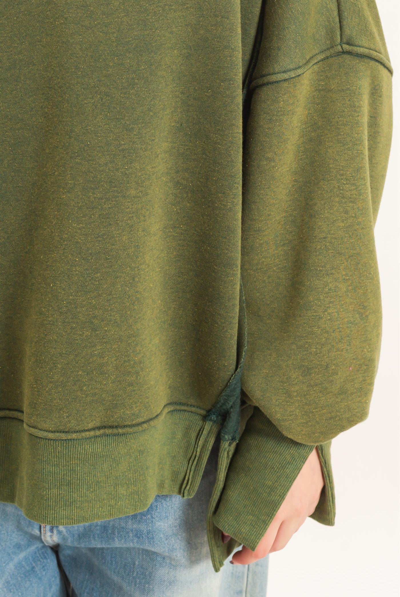 Wholesale Mineral Wash Snap Collar Pullover Clothing Tops HF26F086-D HUNTER GREEN HYFVE