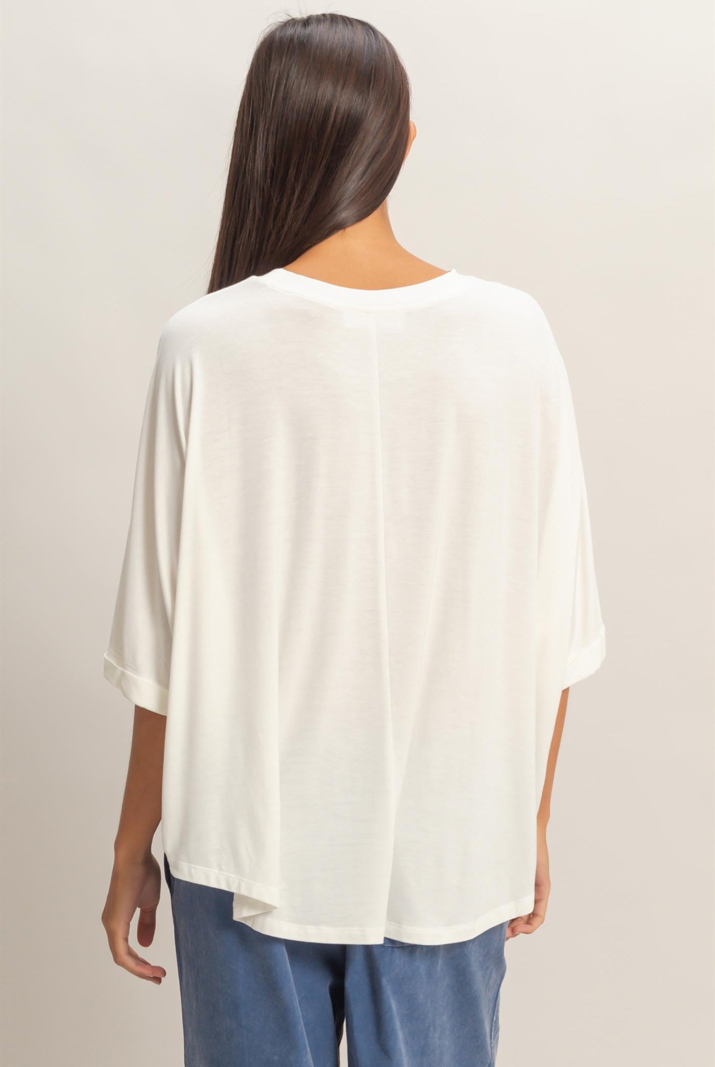 Wholesale Relaxed High-Low Batwing Sleeve Top Shirts DZ26A742 OFF WHITE DOUBLE ZERO