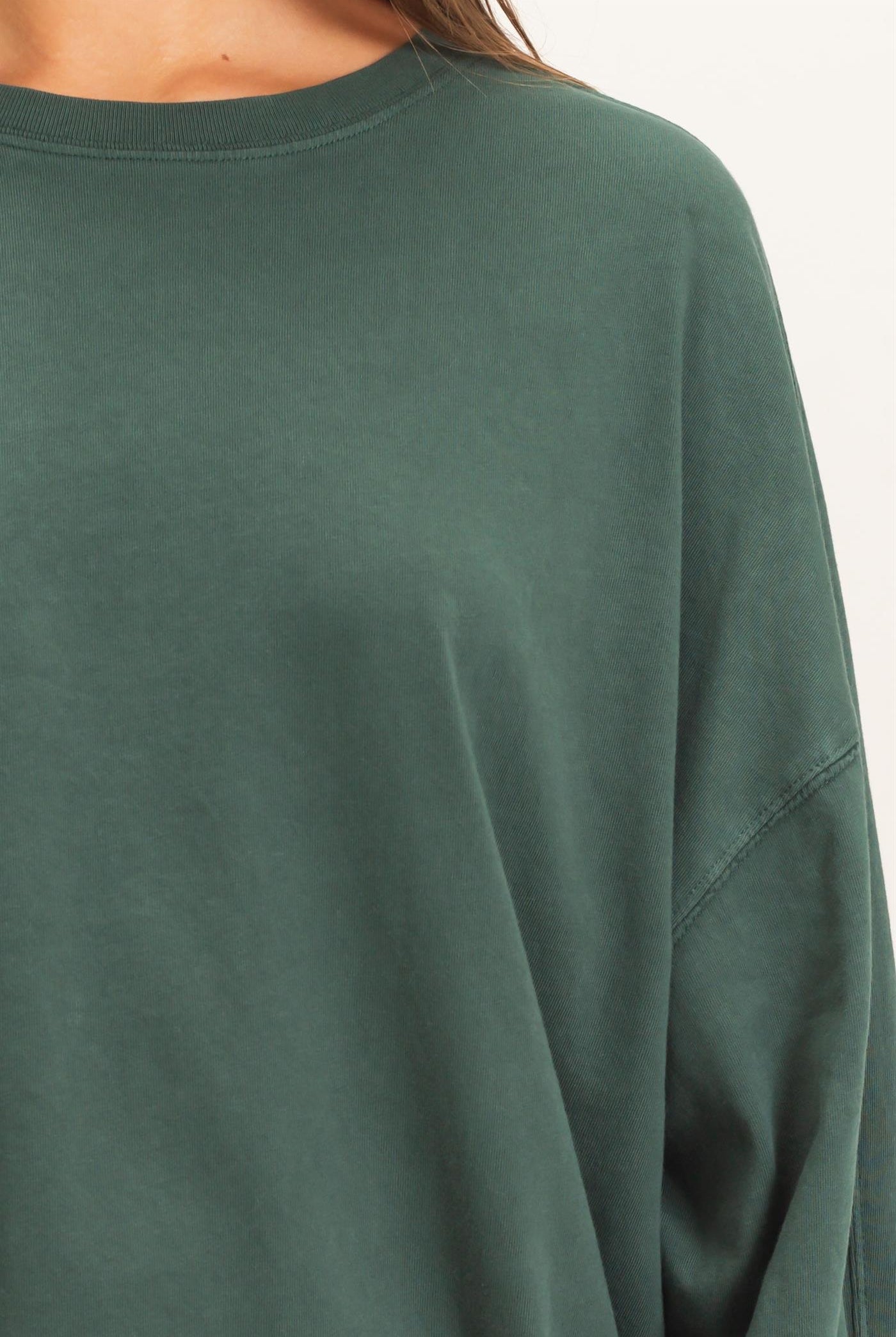 Wholesale Pigment Dye Oversized Long Sleeve Top Clothing Tops DZ26A825 DARK GREEN DOUBLE ZERO
