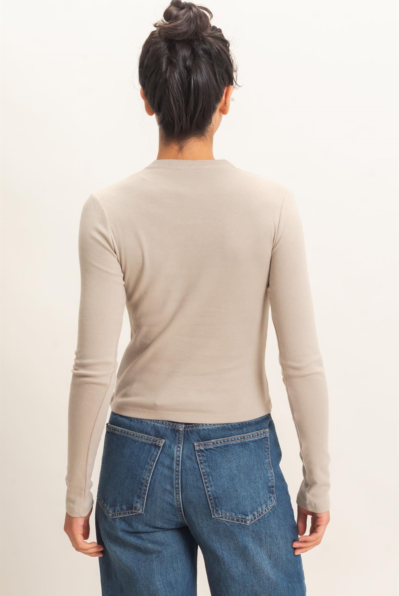 Wholesale Long Sleeve Henley Top Clothing Tops DZ26E865 WARM GRAY DOUBLE ZERO