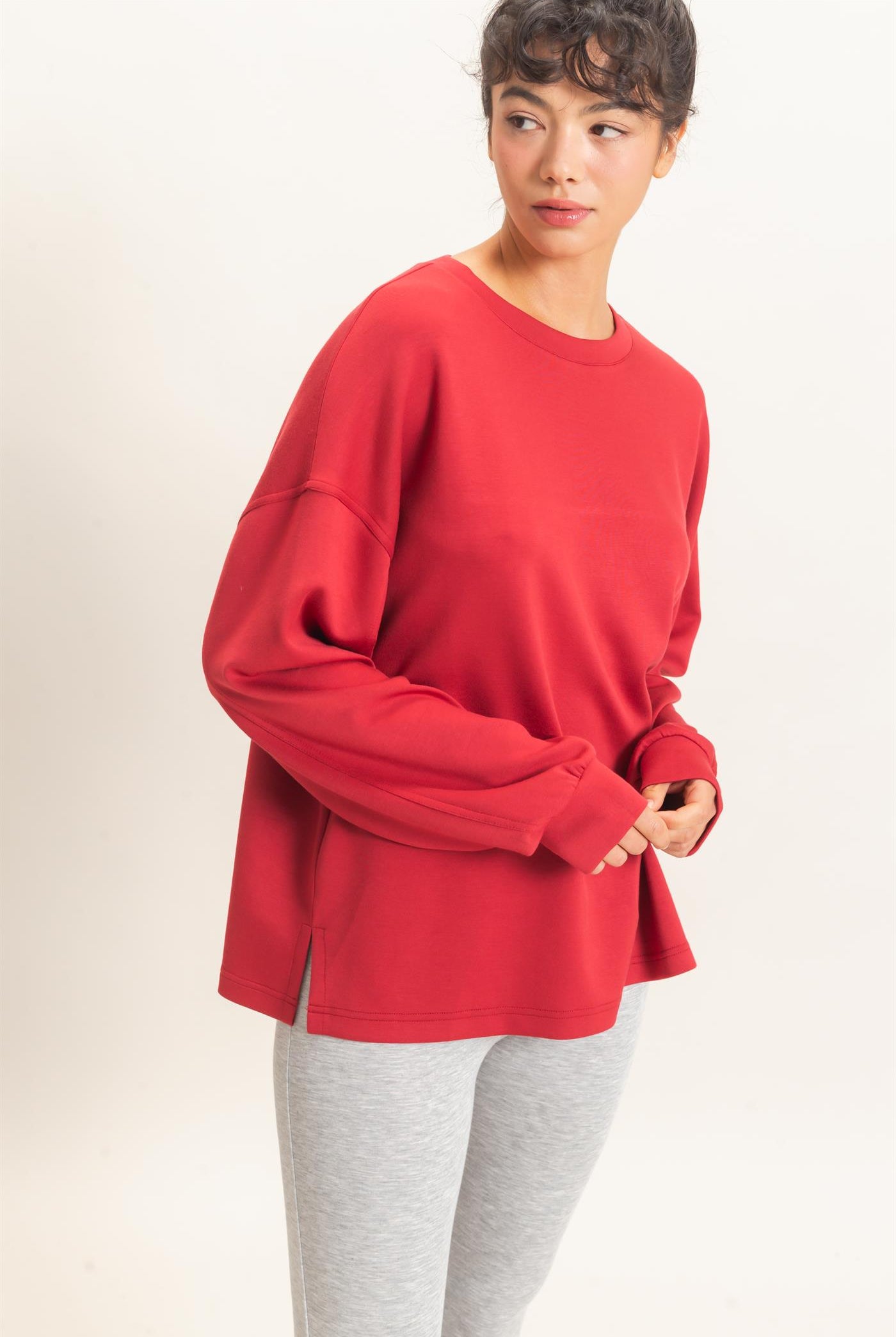 Wholesale Oversized Crew Neck Top Sweatshirts DZ26E388 DARK RED DOUBLE ZERO